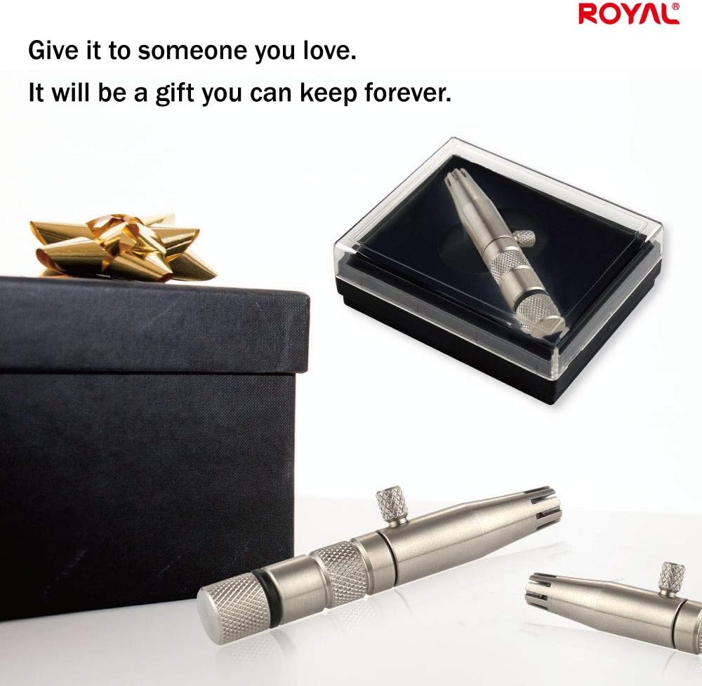 ROYAL [Made in Korea] Premium Manual Nose Hair Trimmer for Men Silver Bullet, Battery-Free, Stainless Steel Rotary Blade Grooming Tool, Waterproof
