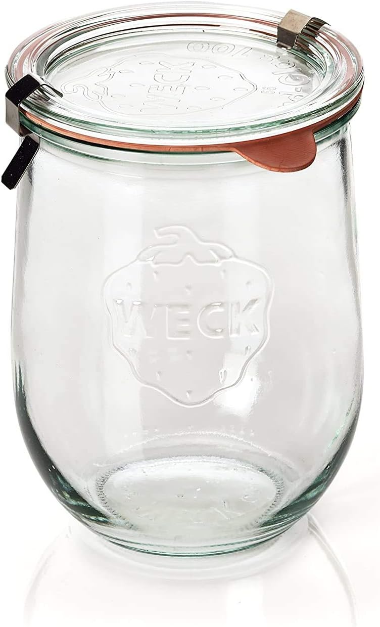 Weck Tulip Jars 1 Liter - Large Sour Dough Starter Jars with Wide Mouth - Suitable for Canning and Storage - 2 with Glass Lids