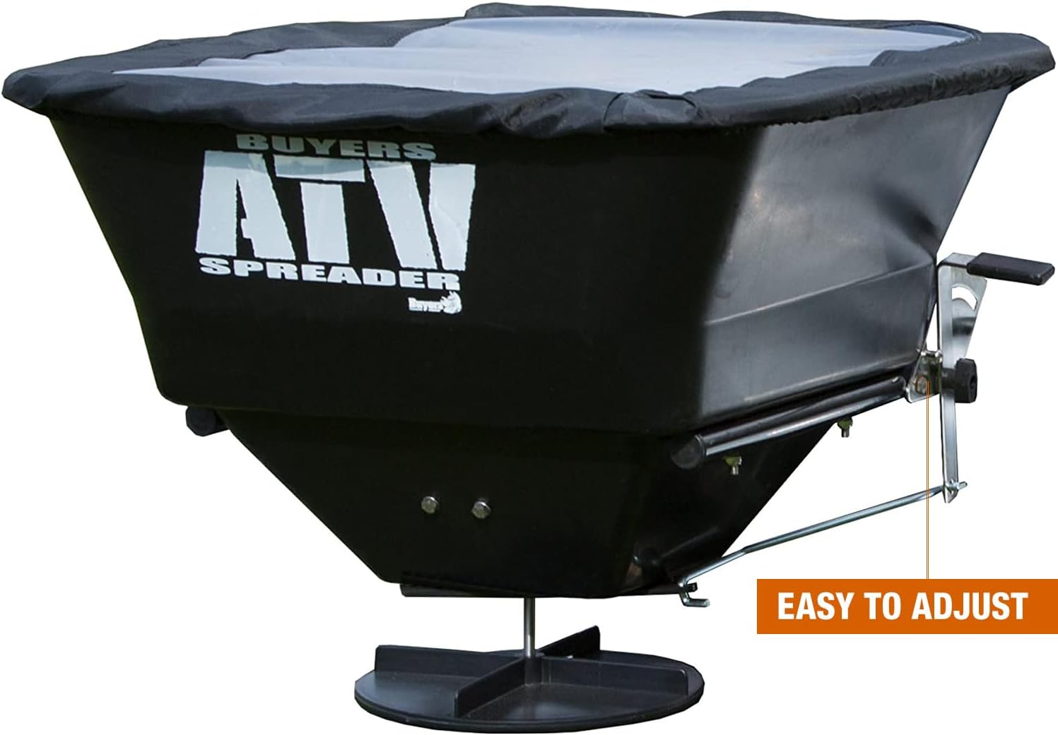 Buyers Products ATVS100 ATV Broadcast Spreader with Rain Cover, 100 lb Capacity, Rear Rack Mount, Poly Hopper, 12V Motor, for Seed, Fertilizer