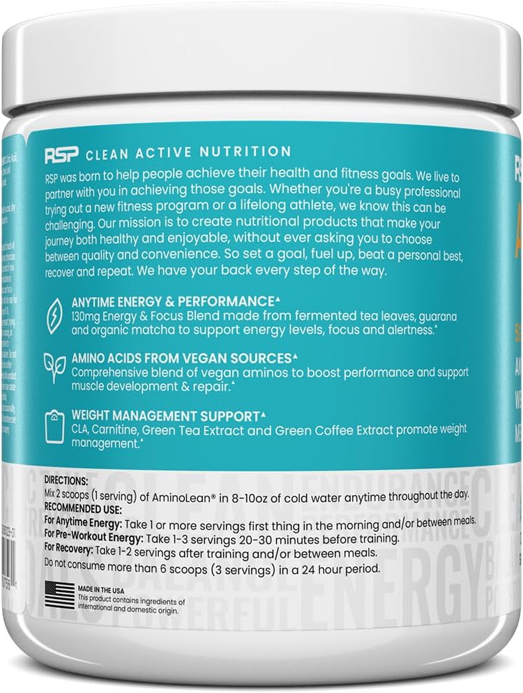 AminoLean Natural Pre Workout Powder - Amino Energy with Vegan Amino Acids
