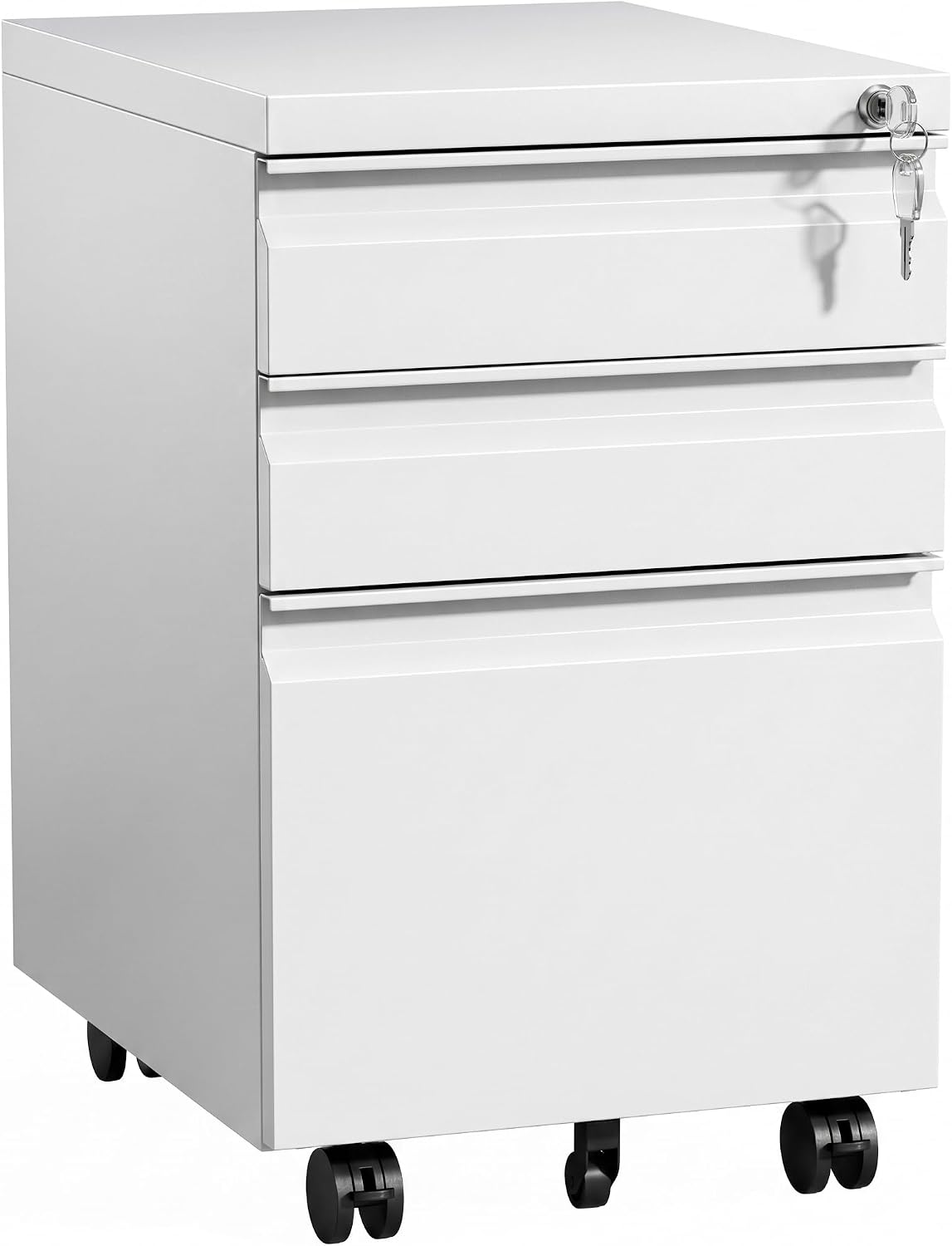 3-Drawer Mobile Steel Filing Cabinet with Lock, Fully Assembled Under Desk File Cabinet for Letter/Legal/A4 Size, Heavy Duty Storage Organizer for Home Office