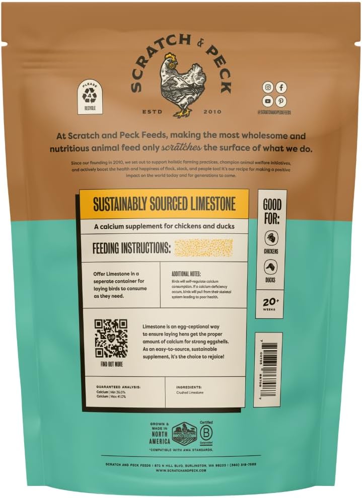 Scratch and Peck Feeds | Oyster Shell Chickens & Ducks | 4 lb Pouch | Essential Calcium Supplement for Eggshell Strength and Hen Health, All Natural, Sustainably Sourced