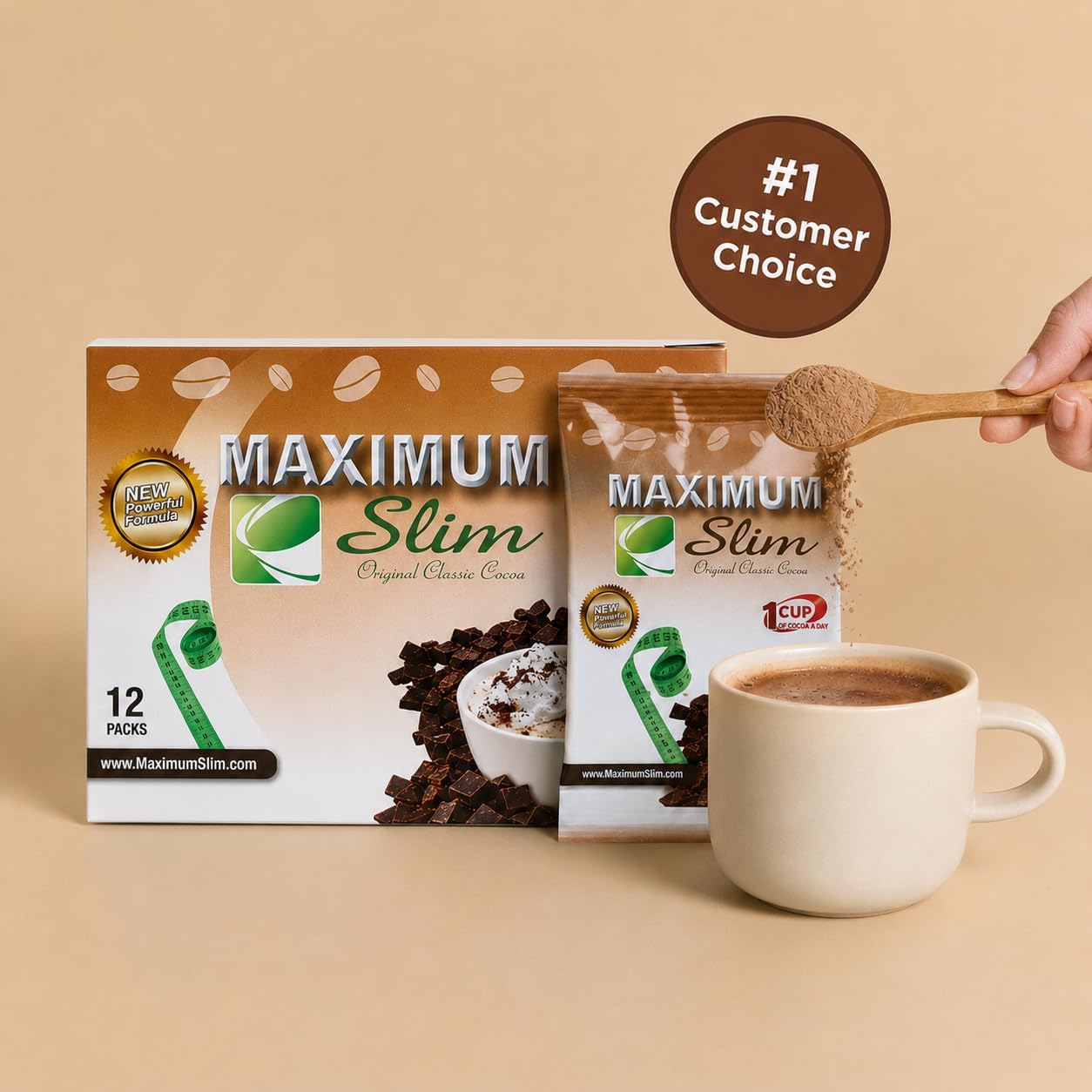 Maximum Slim Premium Instant Cocoa – Creamy, Delicious 4-in-1 Formula with Natural Herbal Extracts for Energy & Vitality