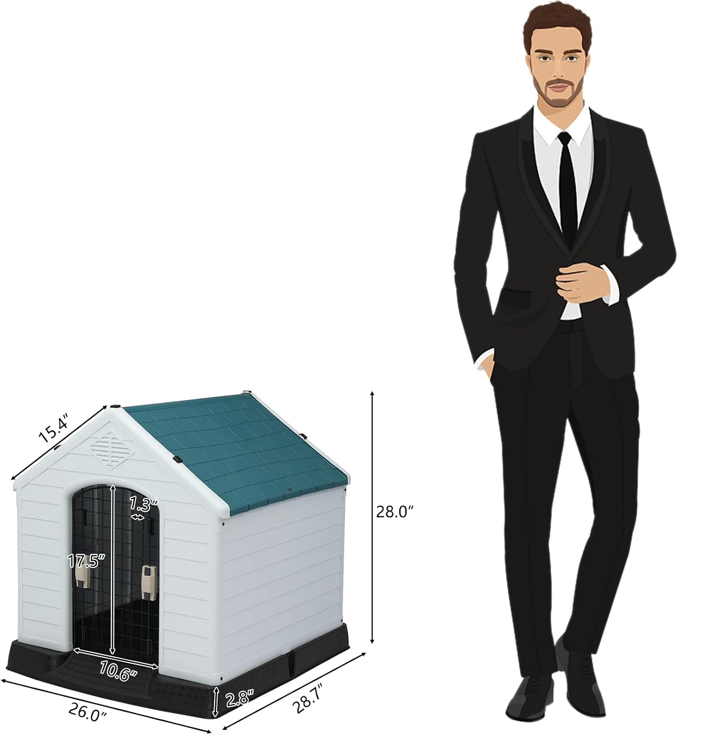 Bonnlo Plastic Dog House, 33" Pet Dog Kennel with Door Water Resistant for Small Medium Sized Dogs, Indoor & Outdoor Use (32.7" H)