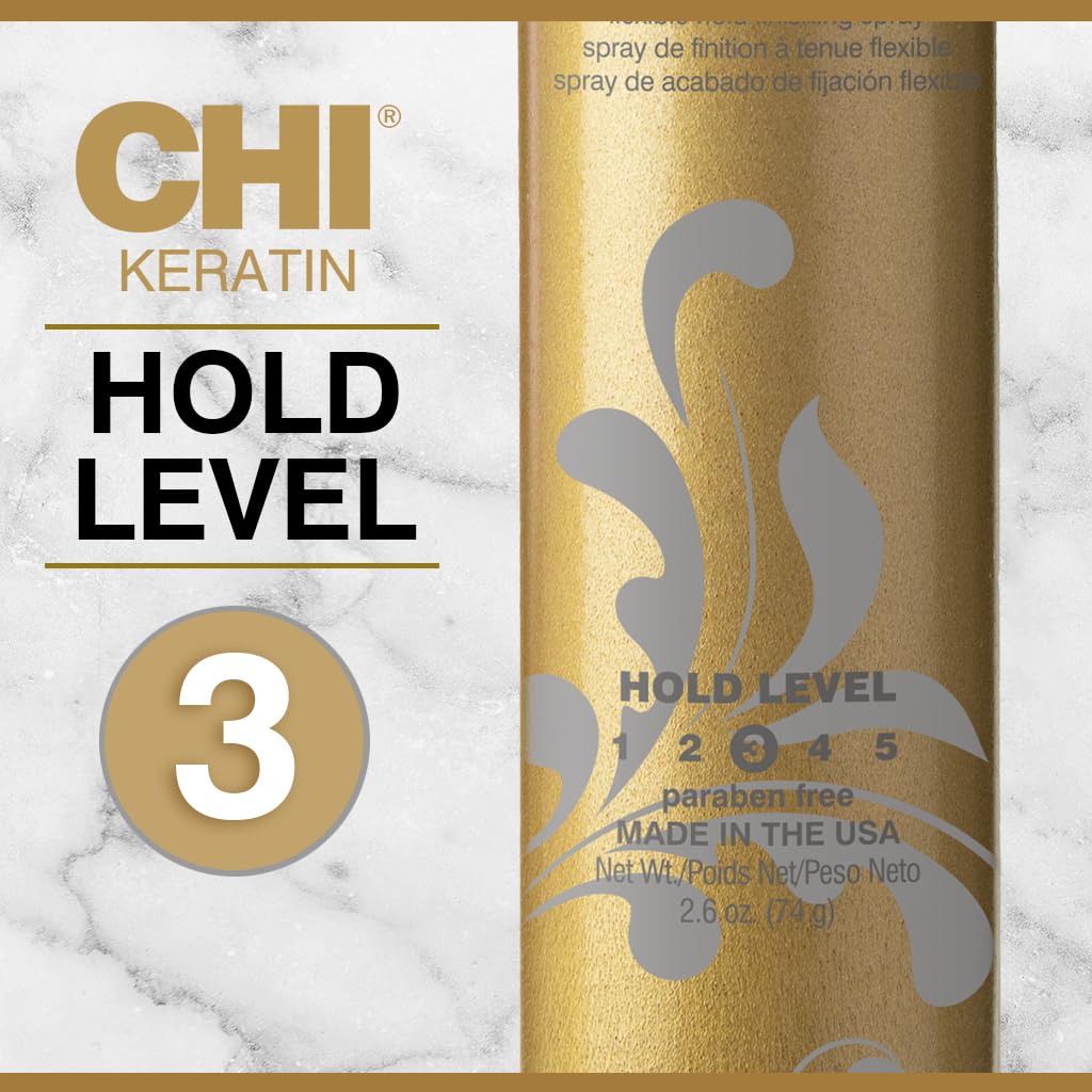 CHI Keratin Flex Finish Hair Spray, Lightweight, Long‑Lasting Hold & Smooth Styling, Controls Frizz, Flyaways & Seals Out Humidity, Professional Hair Finish Spray, Unscented, 10 Oz