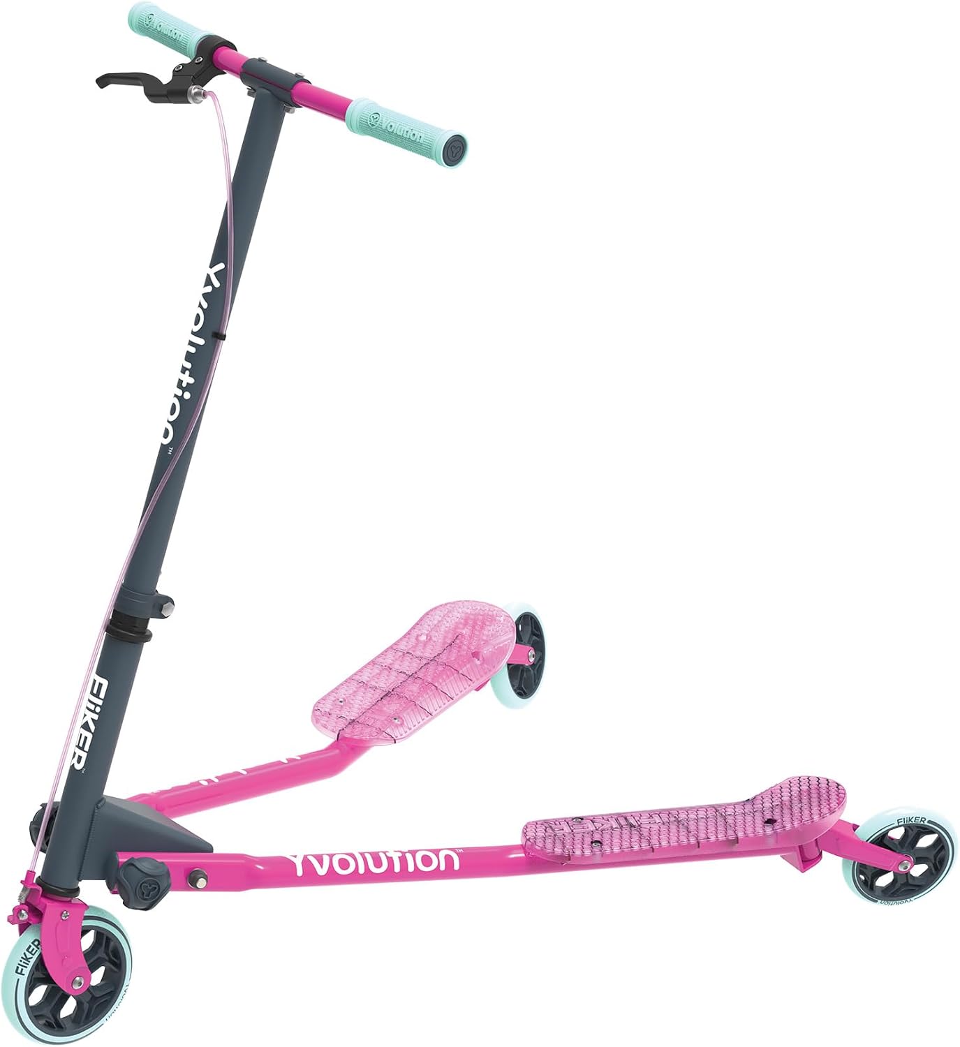 Yvolution Fliker A3 Drift Scooter, 3 Wheels Kids Wiggle Scooter, Foldable, Handbrake, Caster Wheels, for Boys and Girls Aged 7+ Years Old