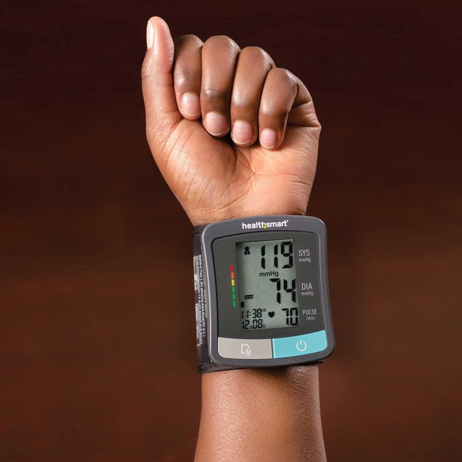 HealthSmart Digital Standard Wrist Blood Pressure Monitor with Automatic Adult Cuff That Displays Pulse Rate and Irregular Heartbeat Stores up to 60 Readings for 2 Users