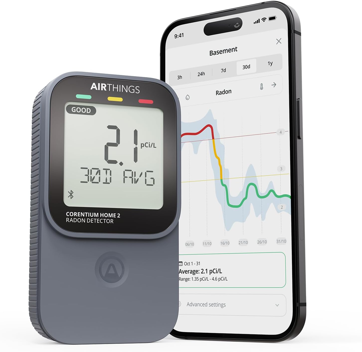 Airthings Corentium Home Radon Detector 223 Portable, Lightweight, Easy-to-Use, (3) AAA Battery Operated, USA Version, pCi/L