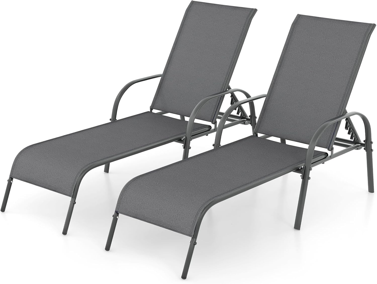 GIANTEX 2 Pack Patio Lounge Chair with 5 Adjustable Backrest, Black