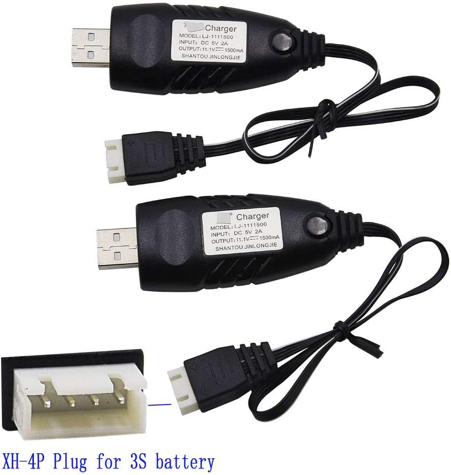 Blomiky 2 Pack 3S 1.5A Lithium Charger Cable Suitable for RC Car Boat Airplane Drone Airsoft 3 Cell Lipo Battery / 11.1V USB New 2