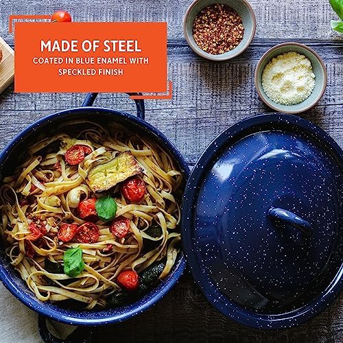 IMUSA USA C20666-1062810W Speckled Enamel Stock Pot with Lid, 4 Quart, Blue | Speckled Enamel Finish, Durable Steel Construction, Ideal for Soups and Stews, Great for Everyday Family Meals