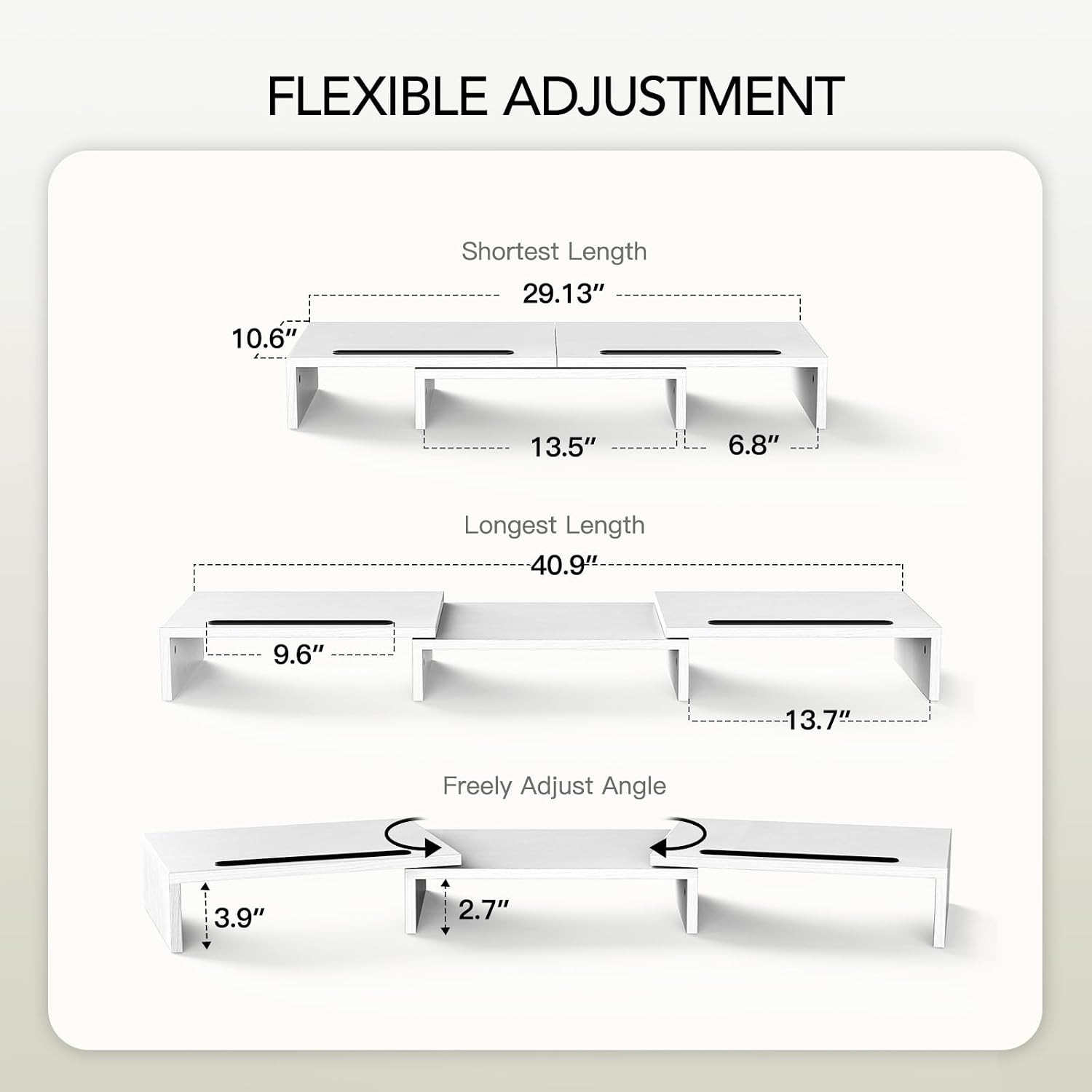 AMERIERGO Dual Monitor Stand Riser- 3 Shelf Screen Stand with Adjustable Length and Angle, 2 Extra Functional Slot Desktop Organizer Stand for PC