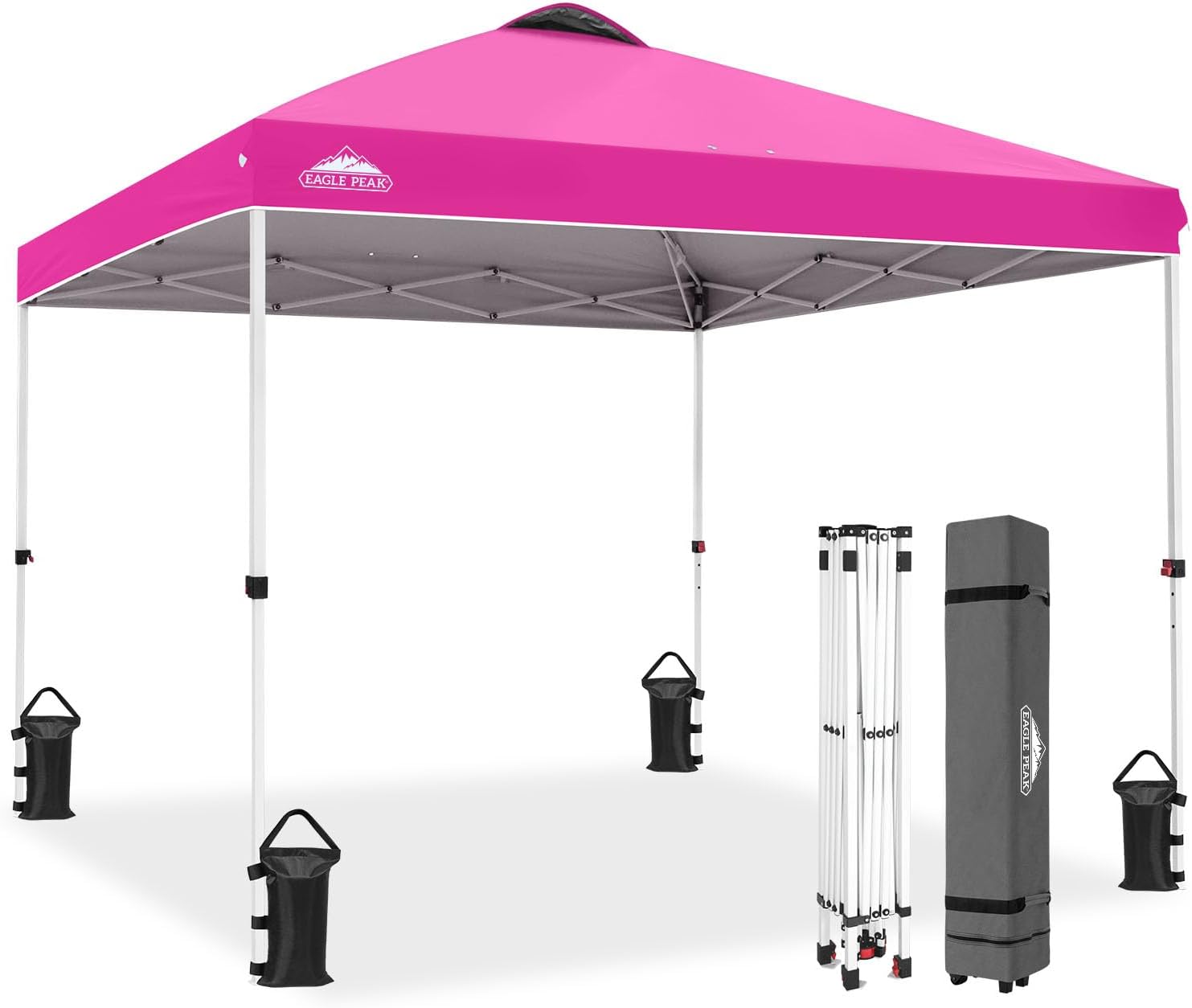 EAGLE PEAK 10x10 Pop Up Canopy Tent Easy Up Canopy Outdoor, White | Patented PeakPush™ Center Lock, 1 Person Setup Portable Pop Up Tent, Beach, Markets, Camping Sport Events, Wheeled Carry Bag