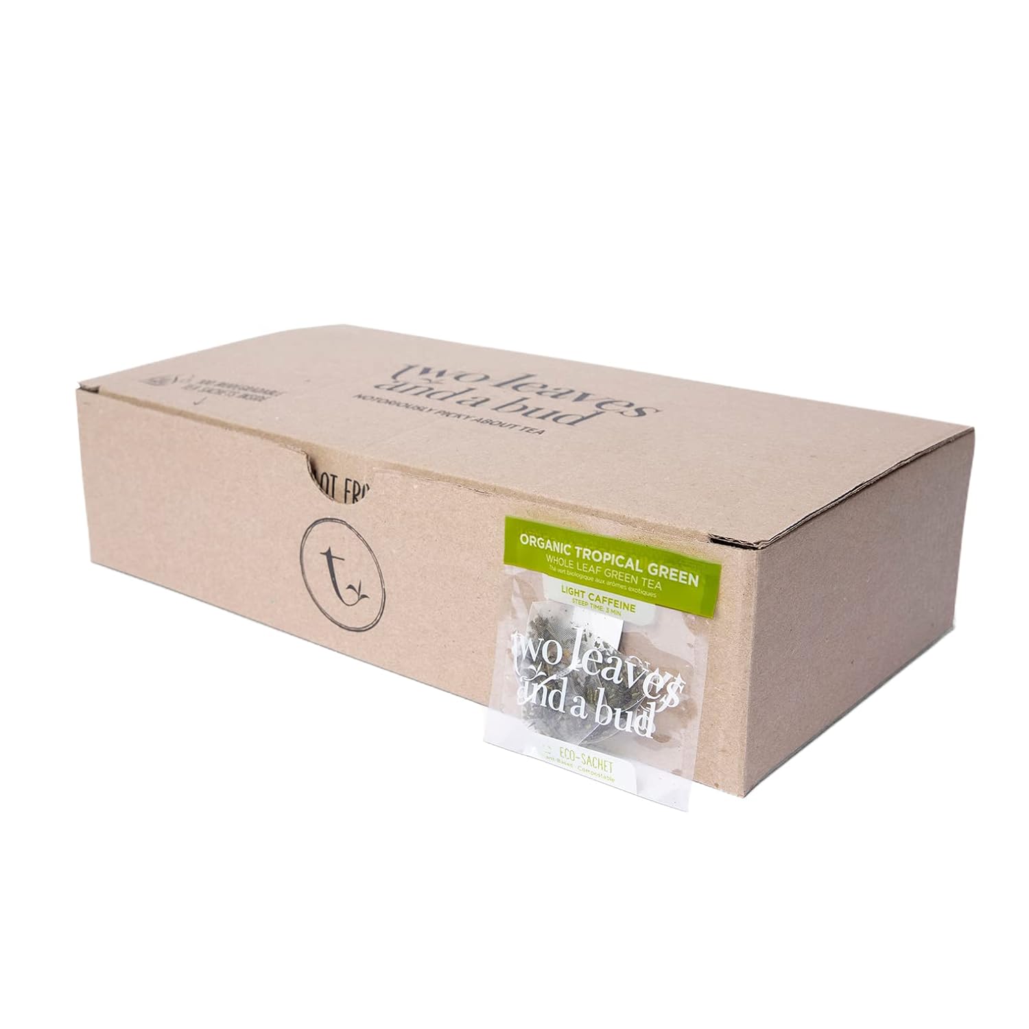 Two Leaves and a Bud Organic Tropical Green Tea, 15 Count (Pack of 1) | Whole Leaf Green Tea in Pyramid Sachets, Sencha Green Tea
