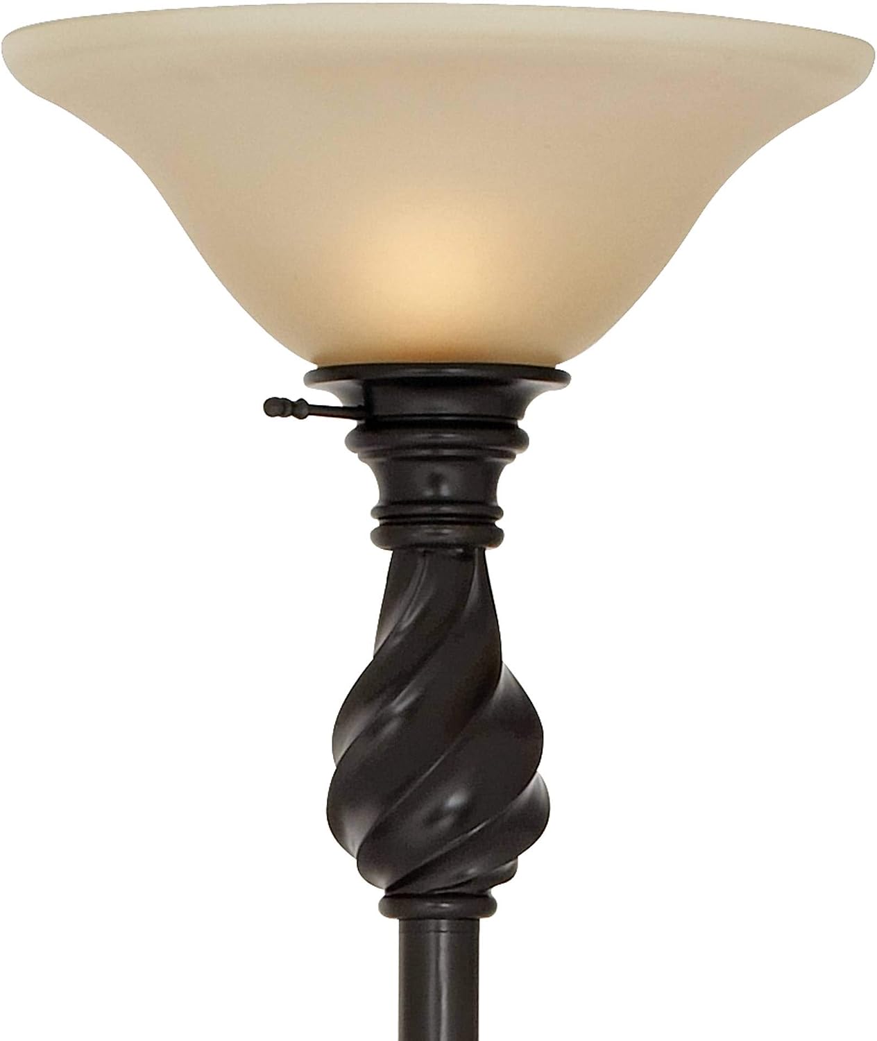Regency Hill Restoration Bronze 70" Tall Amber Glass Torchiere Floor Lamp | Traditional Hand Applied Black Swirl Font Shade Standing Pole Light for