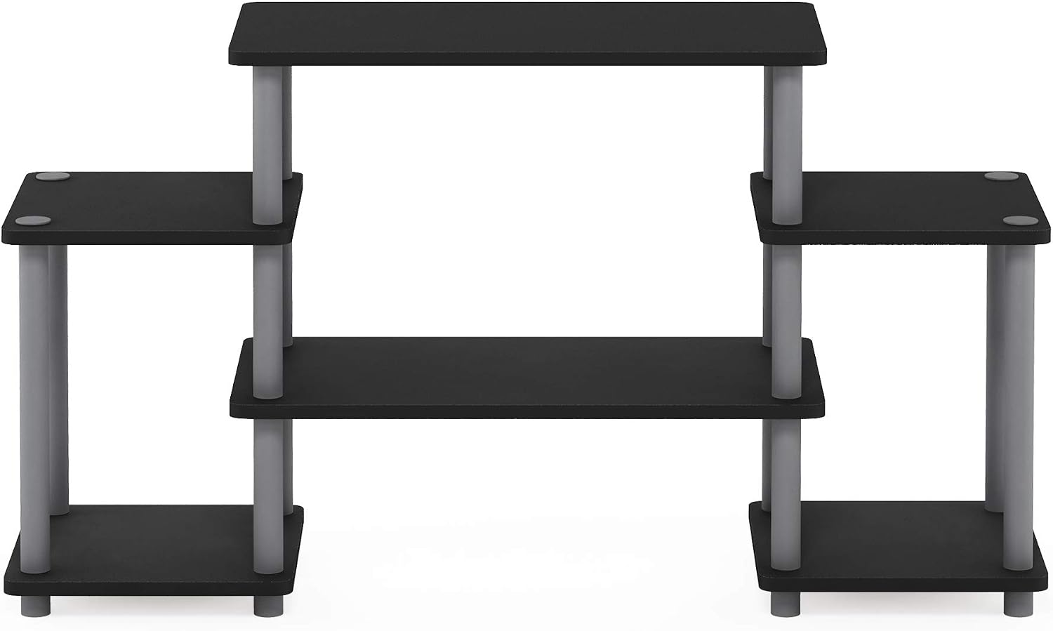 Furinno Turn-N-Tube No Tools Entertainment Center, Round Square Corner, French Oak Grey/Black | Raised Top, Open Shelves TV Console with for TV up to 32 Inch, for Living Room, Bedroom
