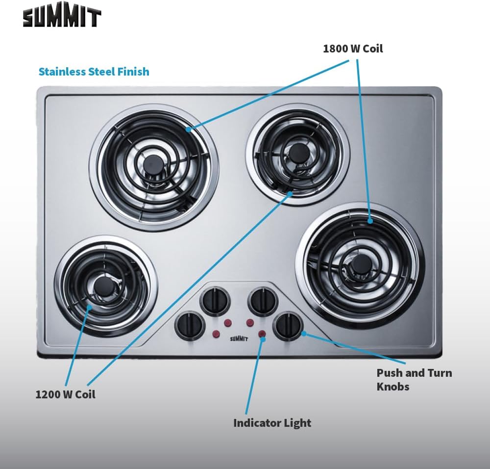 Summit 30" 4 Burner Electric Cooktop Stainless Steel - CR430SS