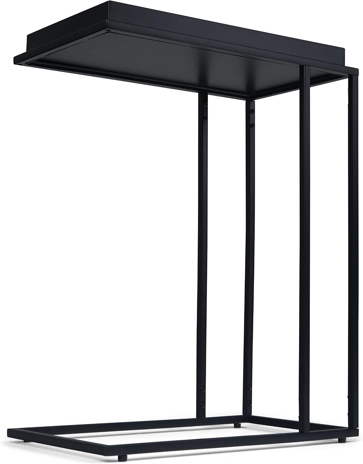 SIMPLIHOME Skyler 18" Wide Solid Wood C-Side End Table in Dark Cognac Brown | Industrial slide-under accent table with open frame, assembled; perfect for living rooms as a side table or sofa table.
