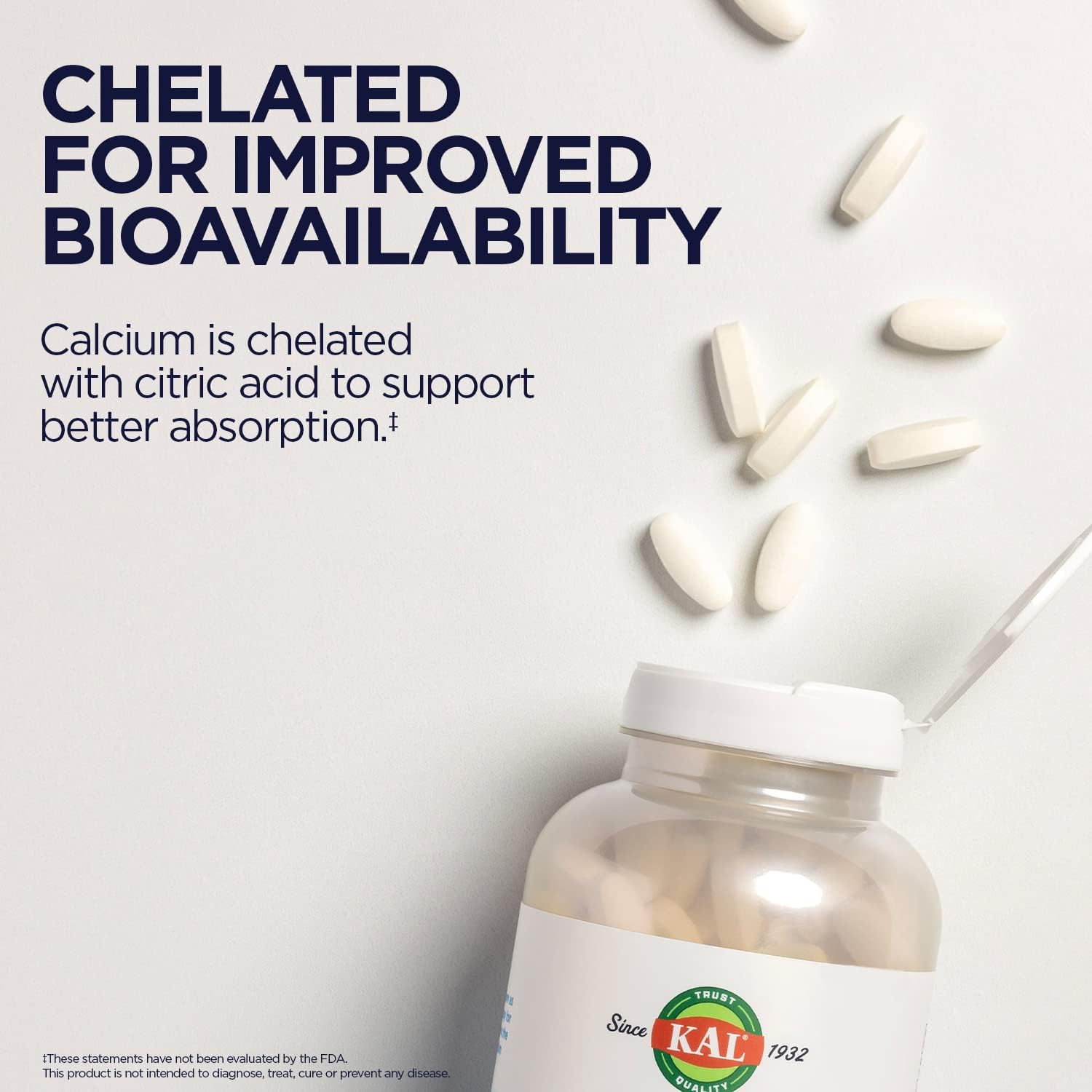 KAL Calcium Citrate 1000mg, Calcium Supplements for Women and Men, Bone Health, Teeth, Nervous, Muscular & Cardiovascular System Support, Gluten Free and Lab Verified, 60 Servings, 180 Tablets | Bone, Teeth, Muscle & Heart Support - Chelated Calcium Citr…