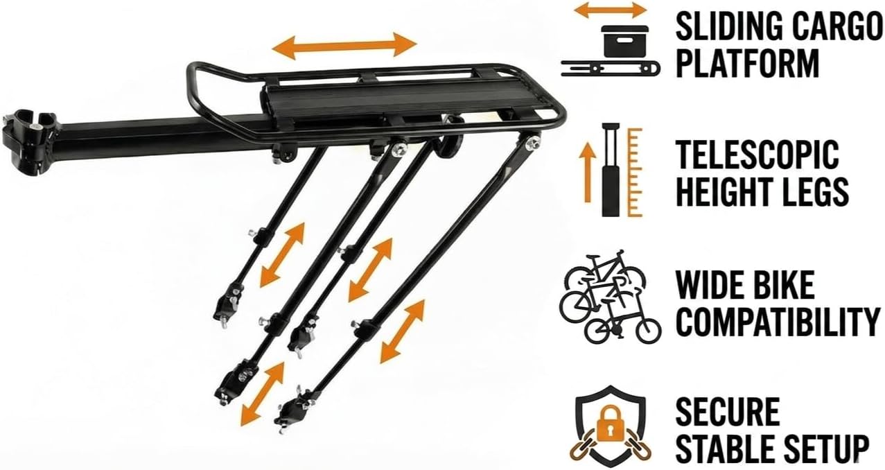 COMINGFIT 2026 Upgraded Bicycle Cargo Rack, 180lbs Heavy Duty Bike Rear Rack, 4-Leg Double Strength