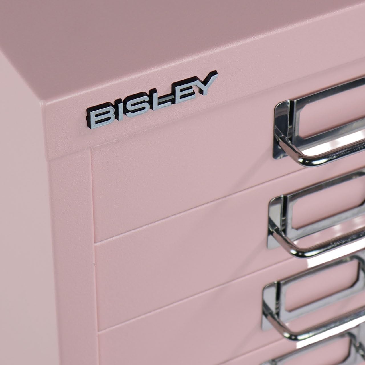 5-Drawer Steel MultiDrawer Cabinet - Orange, by Bisley | Chrome Pull Handles with Label Holders, Powder-Coated Steel, Removable Drawers, Desktop Storage, Labels Included
