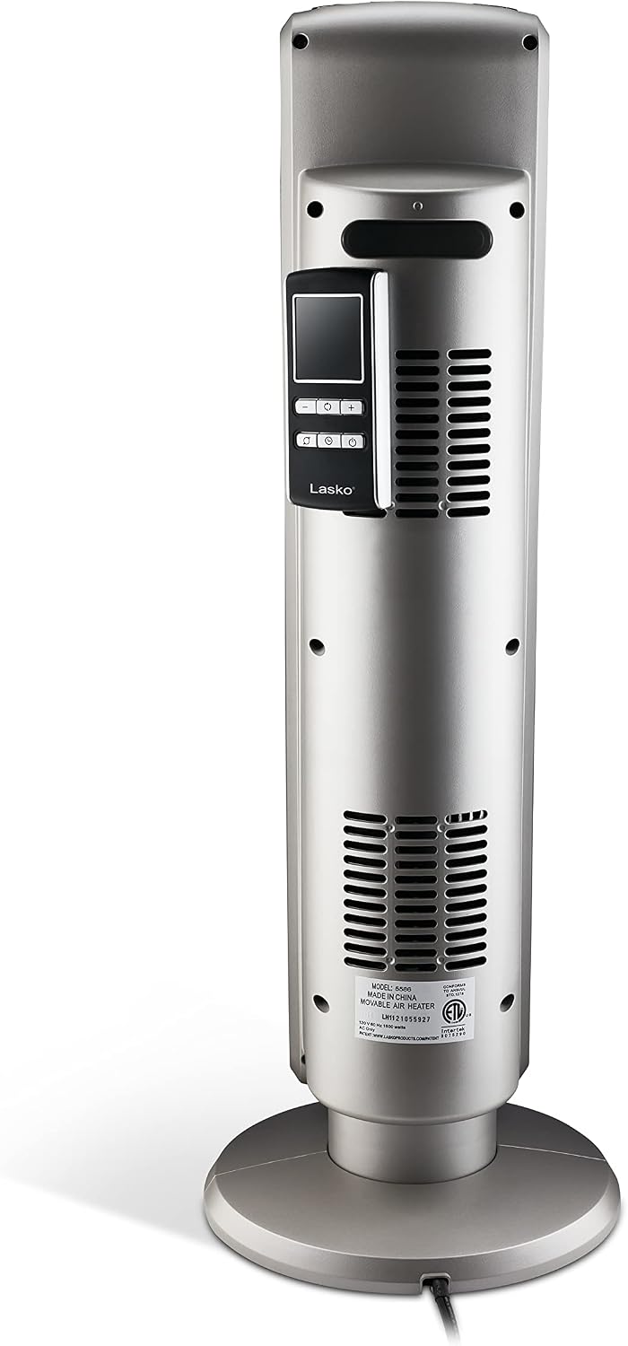 Lasko Oscillating Digital Ceramic Tower Space Heater - 29” - 5586 - Black | Built-In Handle, For Large Rooms, Cool Touch Housing, Overheat Protection Adjustable Thermostat, Timer, Remote, 1500W