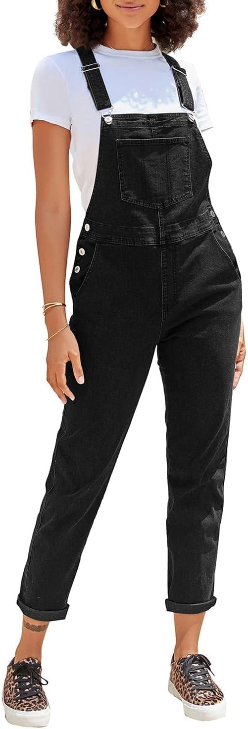 Vetinee Womens Classic Adjustable Straps Pockets Denim Bib Overalls Jeans Pants