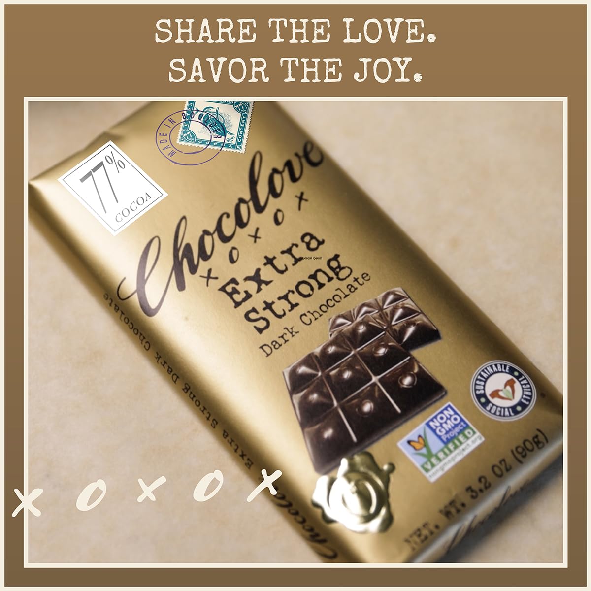 Chocolove Extra Strong Dark Chocolate Bars | 77% Cocoa | Strong & Smooth Premium Dark Chocolate | Rainforest Alliance Certified, Non-GMO