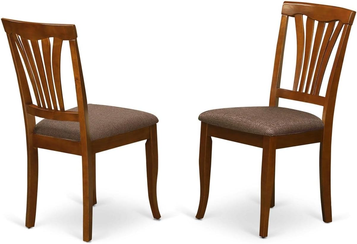 East West Furniture AVC-SBR-LC Avon Dining Chairs - Faux Leather Upholstered Wood Chairs, Set of 2, Saddle Brown