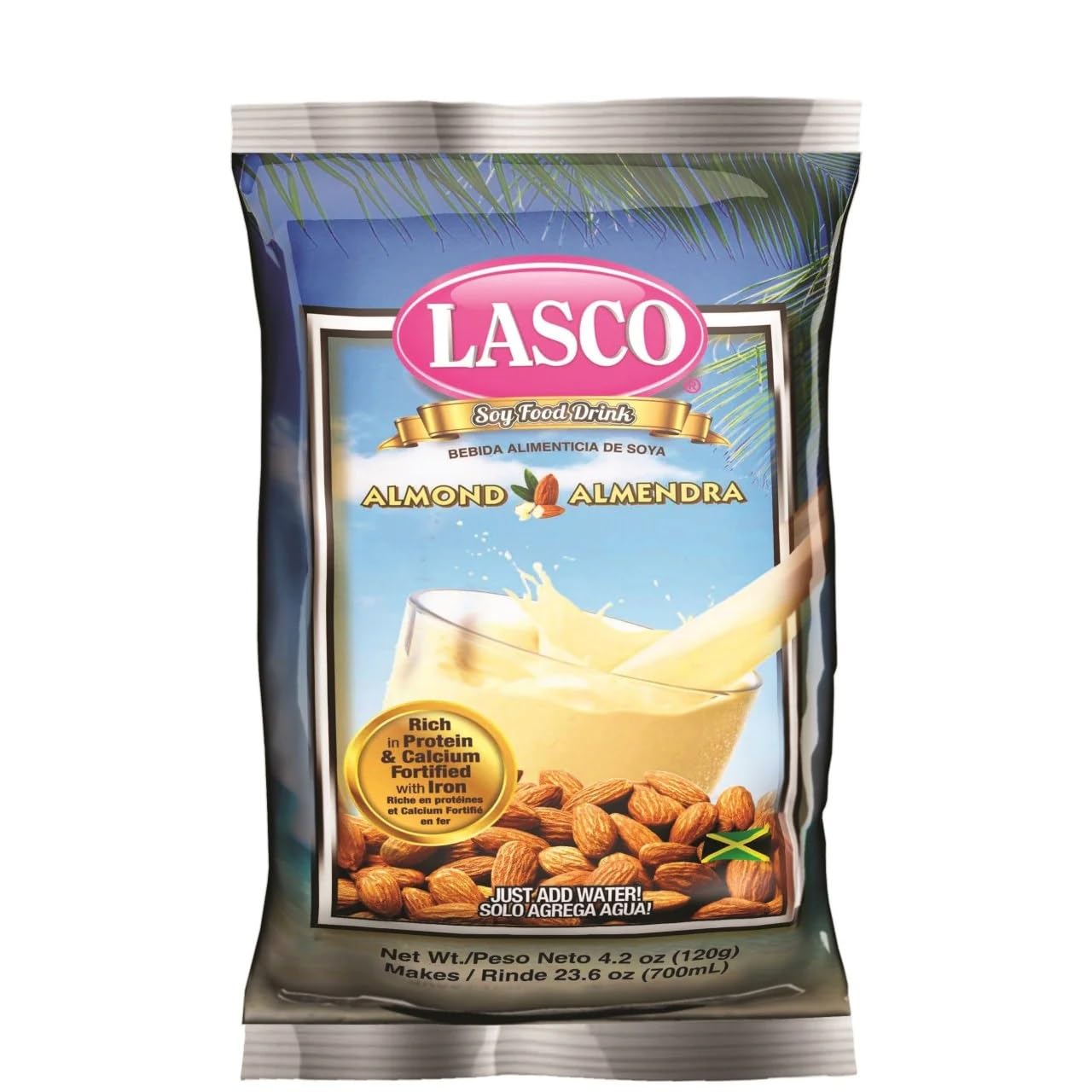 Lasco Soy Food Drink Almond, 4.2 oz (120 g) Single Sachet | Jamaican Almond-Flavored Soy Beverage Mix with Protein, Calcium & Iron