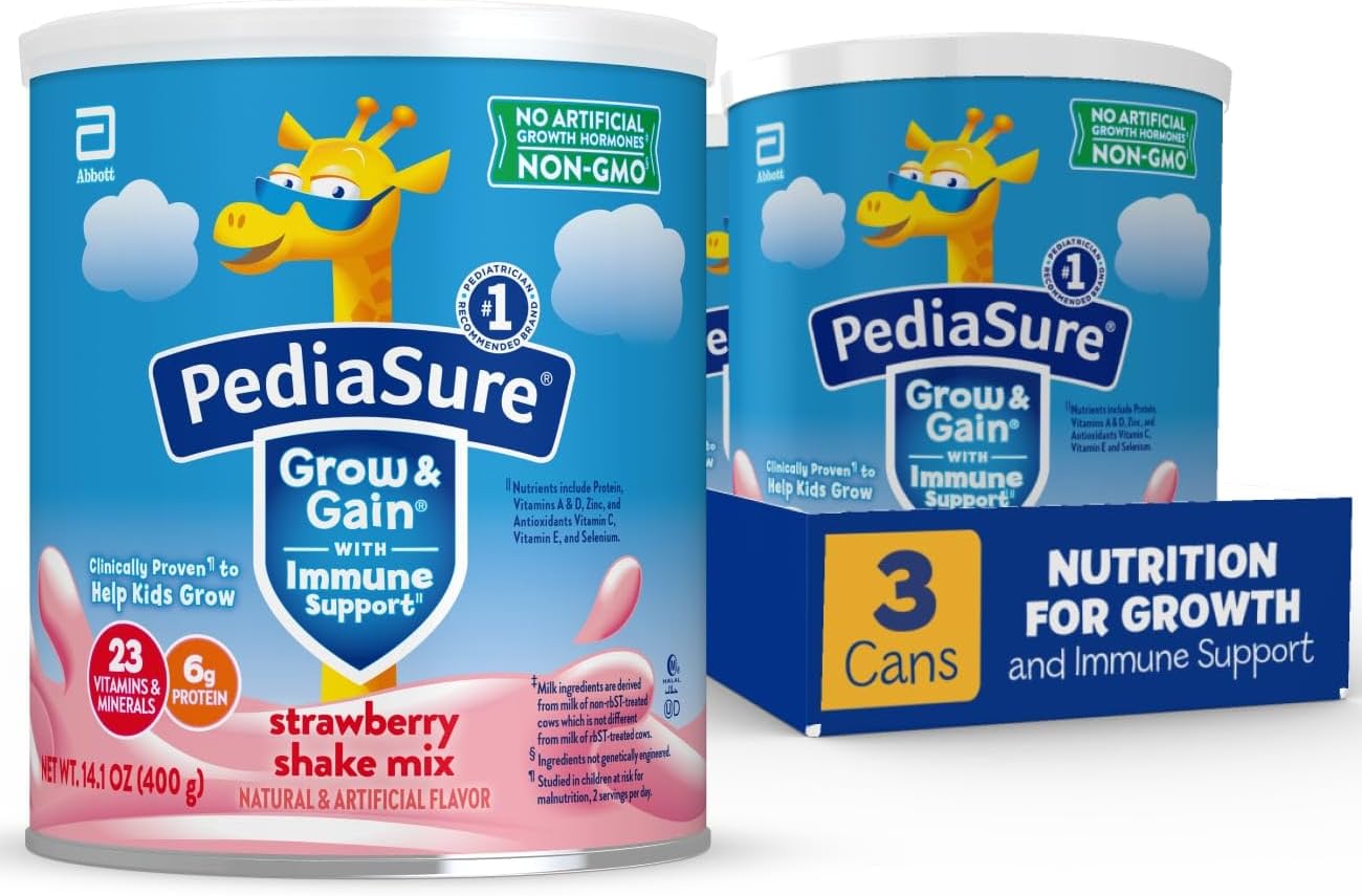 PediaSure Grow & Gain Shake Mix, 6g Protein, Vanilla, 14.1 oz Can, 3pk | 24 Servings, Great-Tasting Nutritional Shake Mix with Immune Support for Kids, 23 Vitamins & Minerals, Non-GMO & Gluten-Free