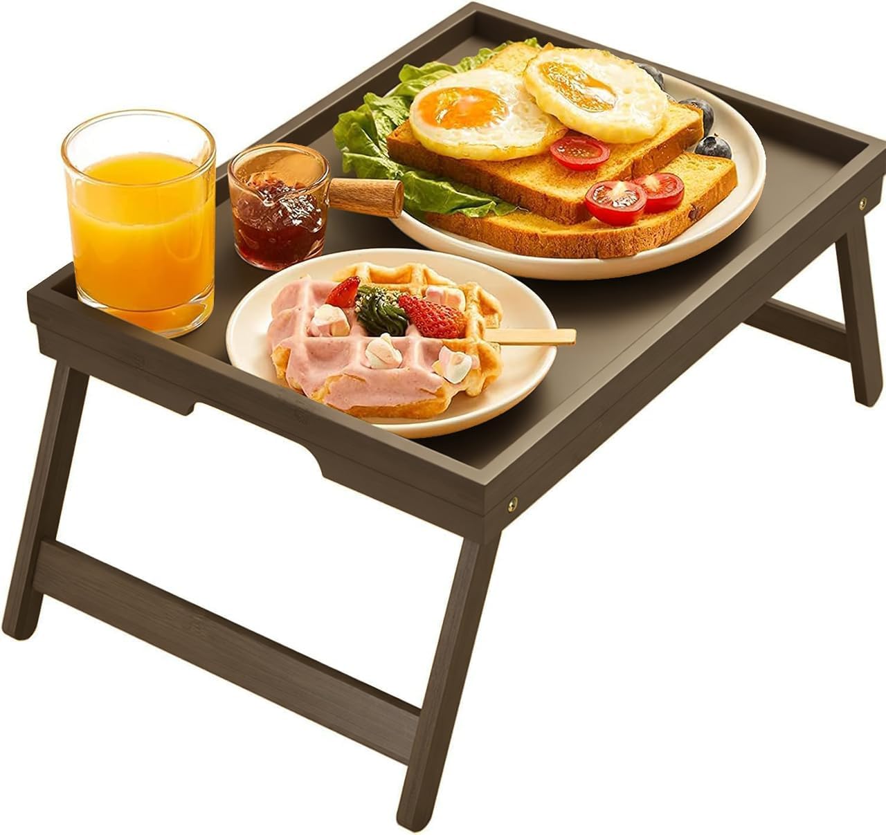Bamboo Bed Tray Table with Foldable Legs, Breakfast Tray for Sofa, Bed, Eating, Working, Used As Laptop Desk Snack Tray by Pipishell