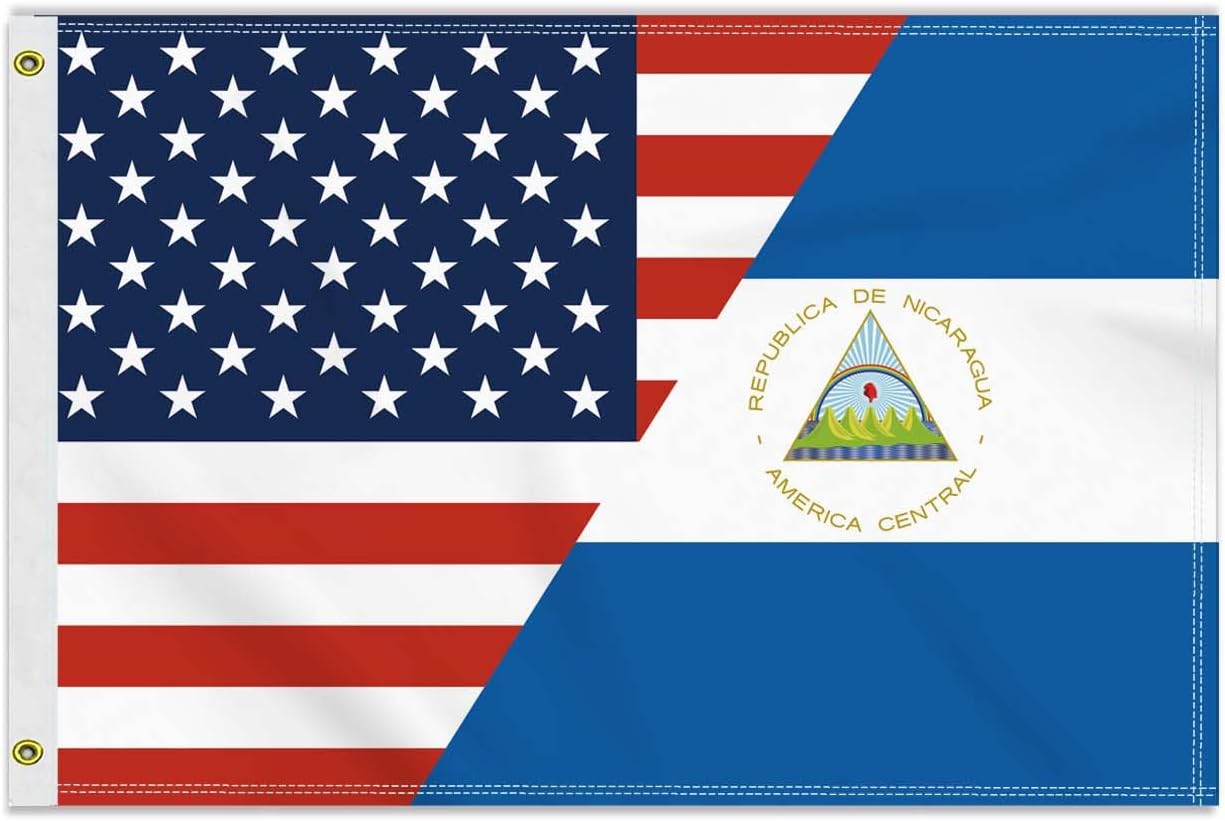 2×3 FT Nicaragua America Friendship Flag, Medium 60×90CM 150D Nicaraguan USA Outdoor Banner