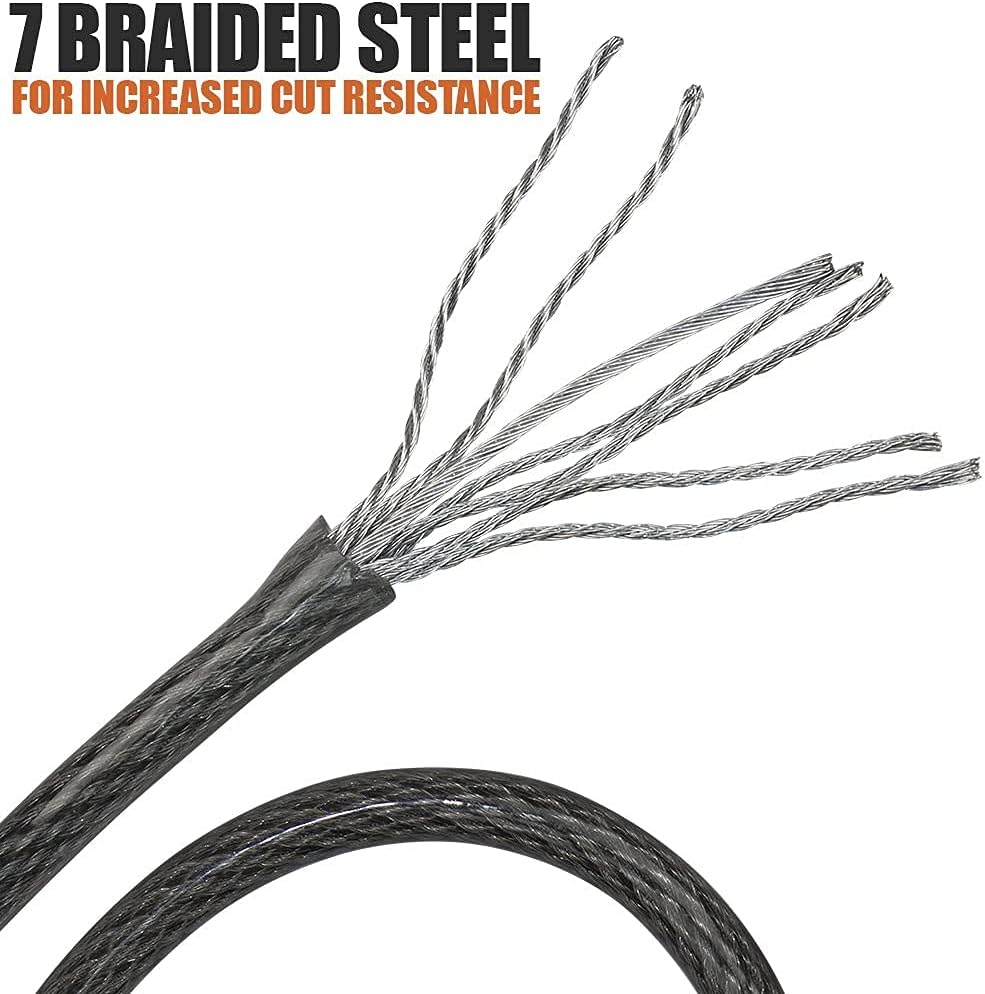 BV 7FT Heavy-Duty Security Cable Lock with Loops – Extra Thick 10mm (3/8") Braided Steel, Cut-Resistant & Weatherproof Wire Cable for Padlock, Gate, Bike, Motorcycle & Outdoor Equipment