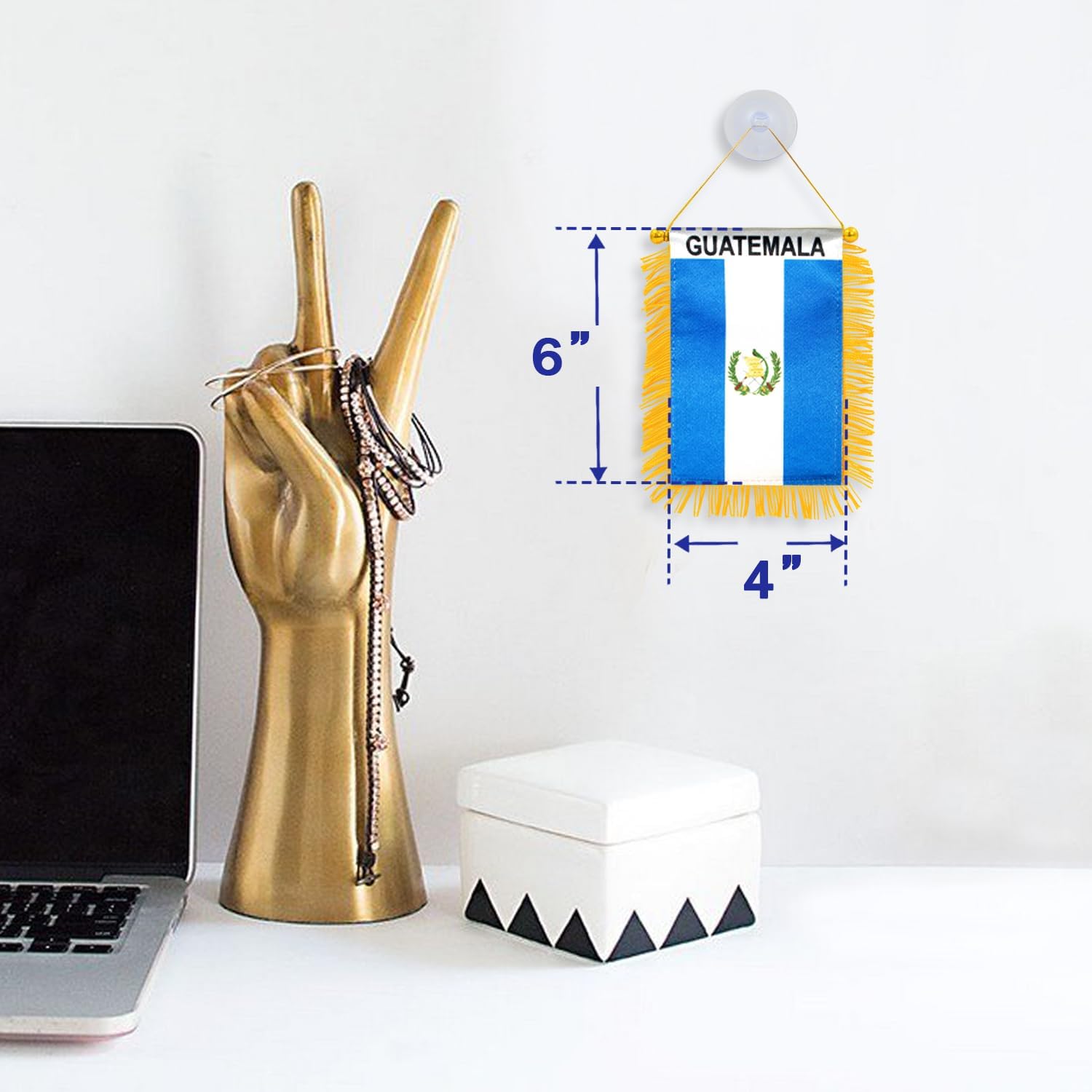 Anley 4 X 6 Inch Nicaragua Fringy Window Hanging Flag - Mini Banner & Car Rearview Mirror Décor - Fringed Nicaraguan Hanging Flag with Suction Cup