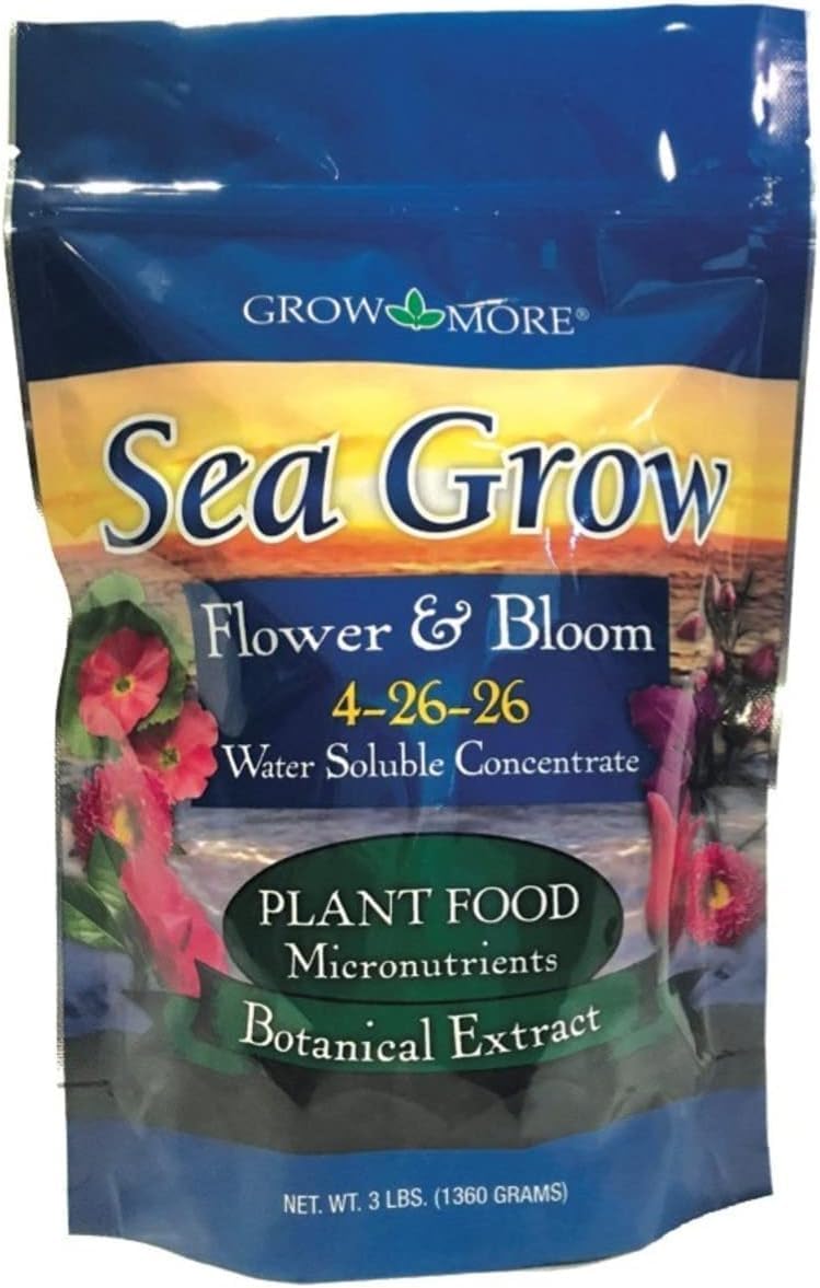 Grow More Sea Grow Flower & Bloom (4-26-26) - 1.5lbs of Seaweed Fertilizer for Plants - Water Soluble Fertilizer for Vegetables & Fruits - High Phosphorus Flower Food w/Seaweed Extract for Plants