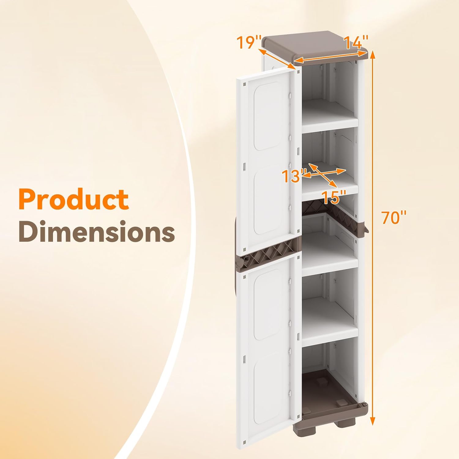GIANTEX Storage Cabinet with 2 Doors and Adjustable Shelves, Modern Plastic Base Garage Organizer, Floor Sideboard for Kitchen, Dining Room, Bathroom (Wide-29"x19"x37",White+Brown)