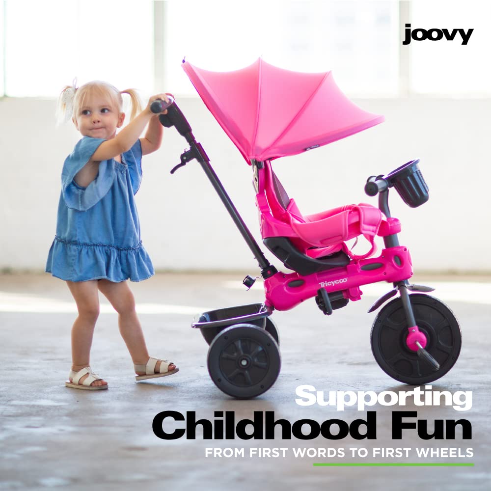 Joovy Tricycoo 4.1 Kids Tricycle with 4-Stages Featuring Extra-Wide Front Tire, Removable and Adjustable Parent Handle, Safety Harness