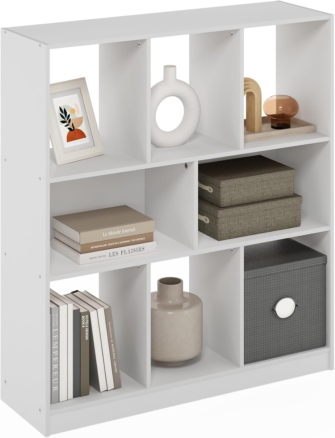 Furinno LUDER Book Shelf, 6-Tier Tall Modern Bookshelf, Bookcase with Open Shelves, 9.3 x 12 x 71, for Living Room, Bedroom, Home Office, White