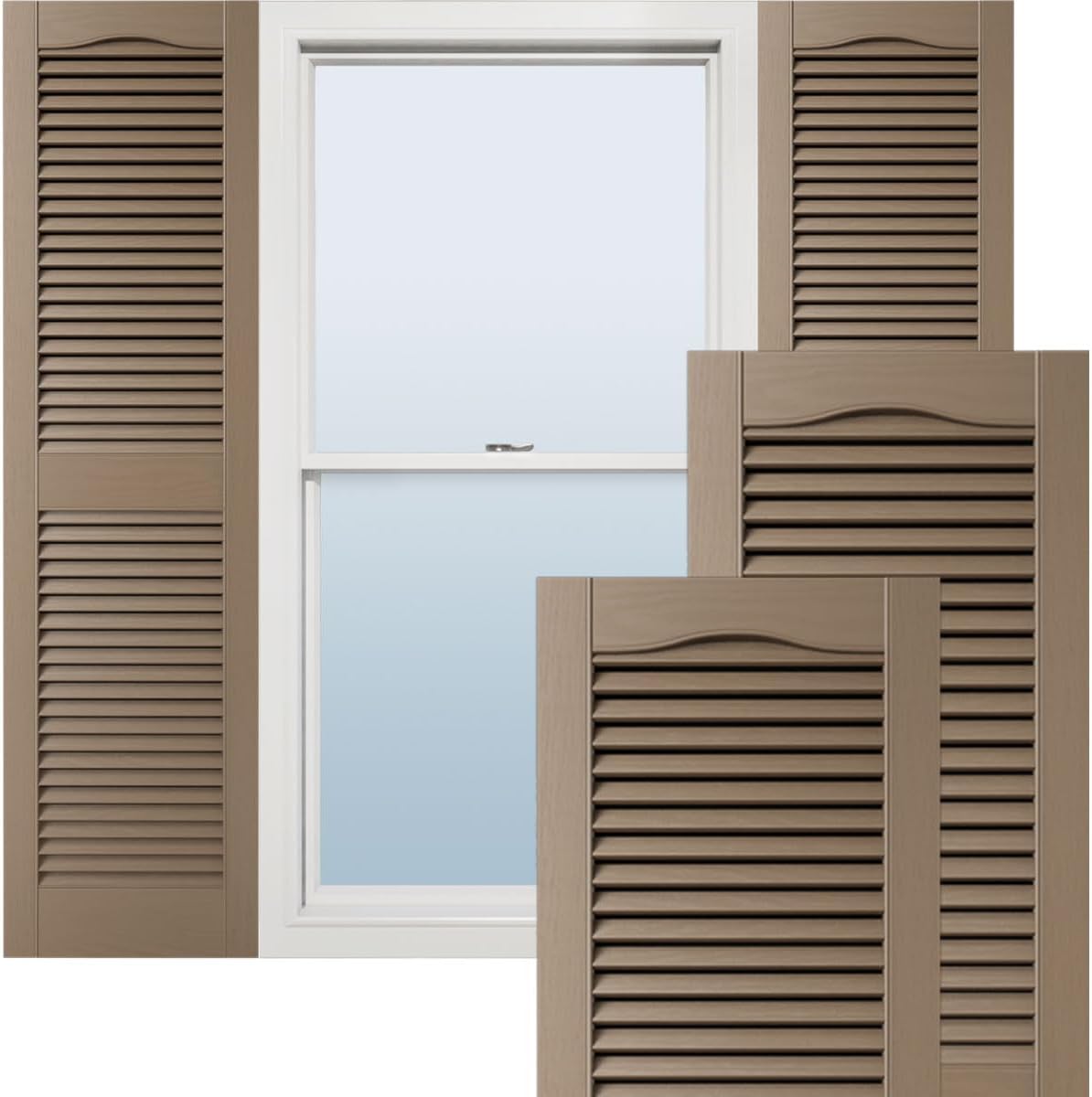 Ekena Millwork Lifetime Vinyl LL1S12X03600BL Standard Cathedral Top Center Mullion, Open Louver Vinyl Shutters, w/Installation Shutter-Lok's & Matching Screws (Per Pair), 12"W x 36"H, Black