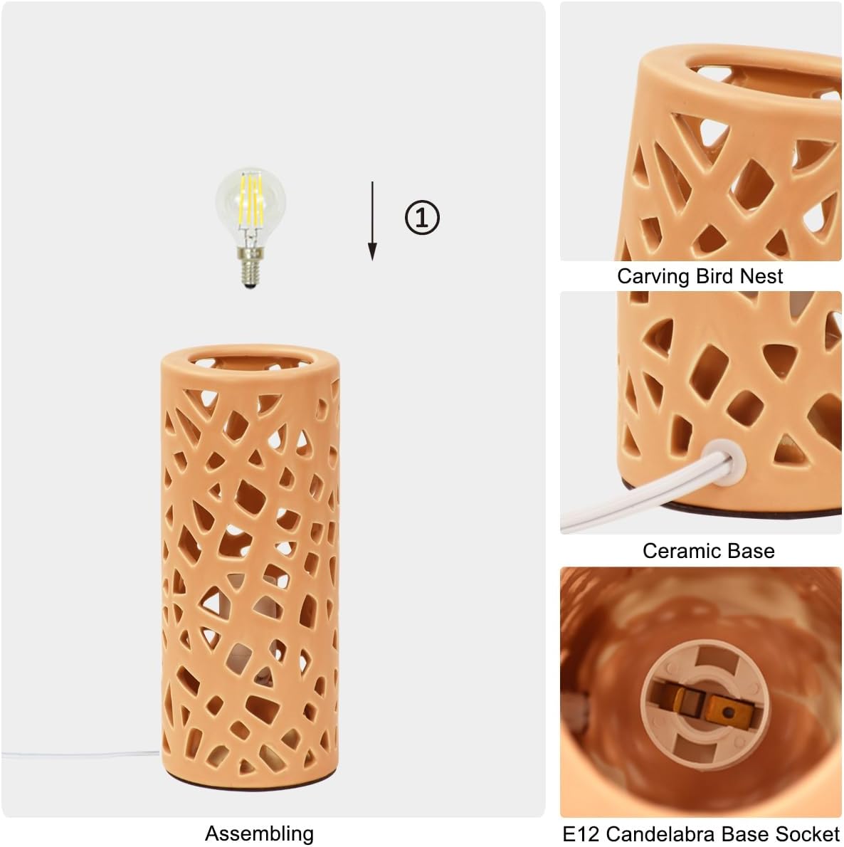 Nave Small Modern Terracotta Ceramic Table Lamp, Kids Night Nursery Table Lamp, 3.14H7.48IN, Bulb Excluded, Terracotta Carving Bird Nest