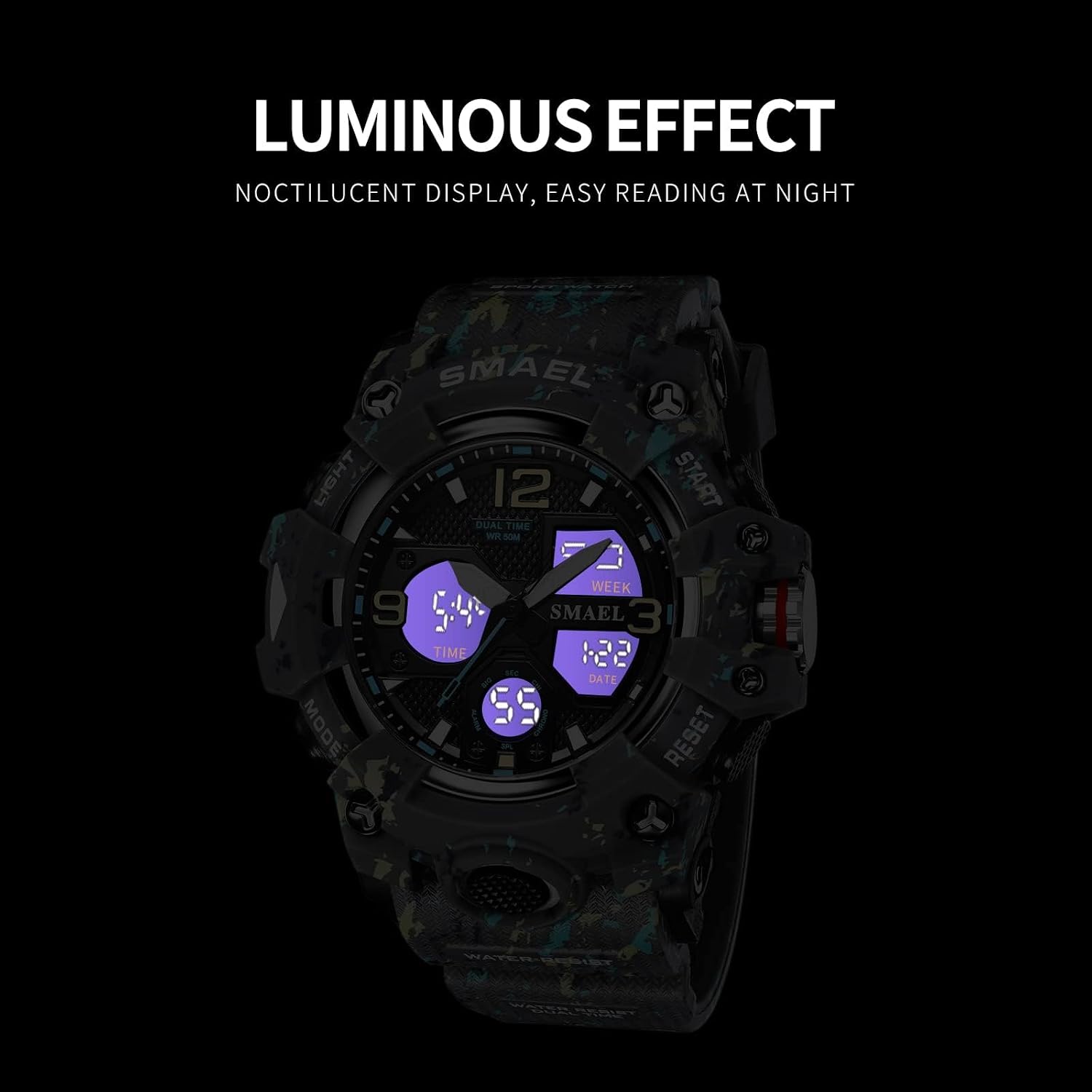 Gosasa Men's Large Face Outdoor Sports Watches Military S-Shock Watch Waterproof, Backlight, Alarm, Stopwatch Features - Rugged Wristwatch for Training, Hiking, and Adventure