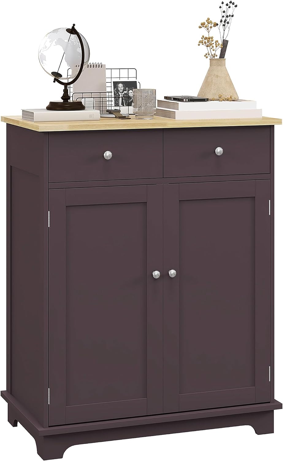 HOMCOM Sideboard Buffet Cabinet Solid Wood Countertop White