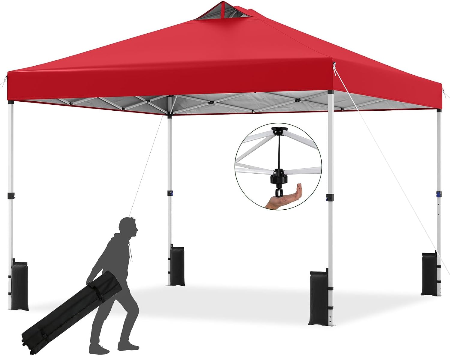 Tangkula 10 x10 Ft Pop Up Canopy with Center Lock, UPF 50+ One-Button Setup Outdoor Canopy Tent with Roller Bag, 4 Sand Bags, Heavy-Duty Steel Frame