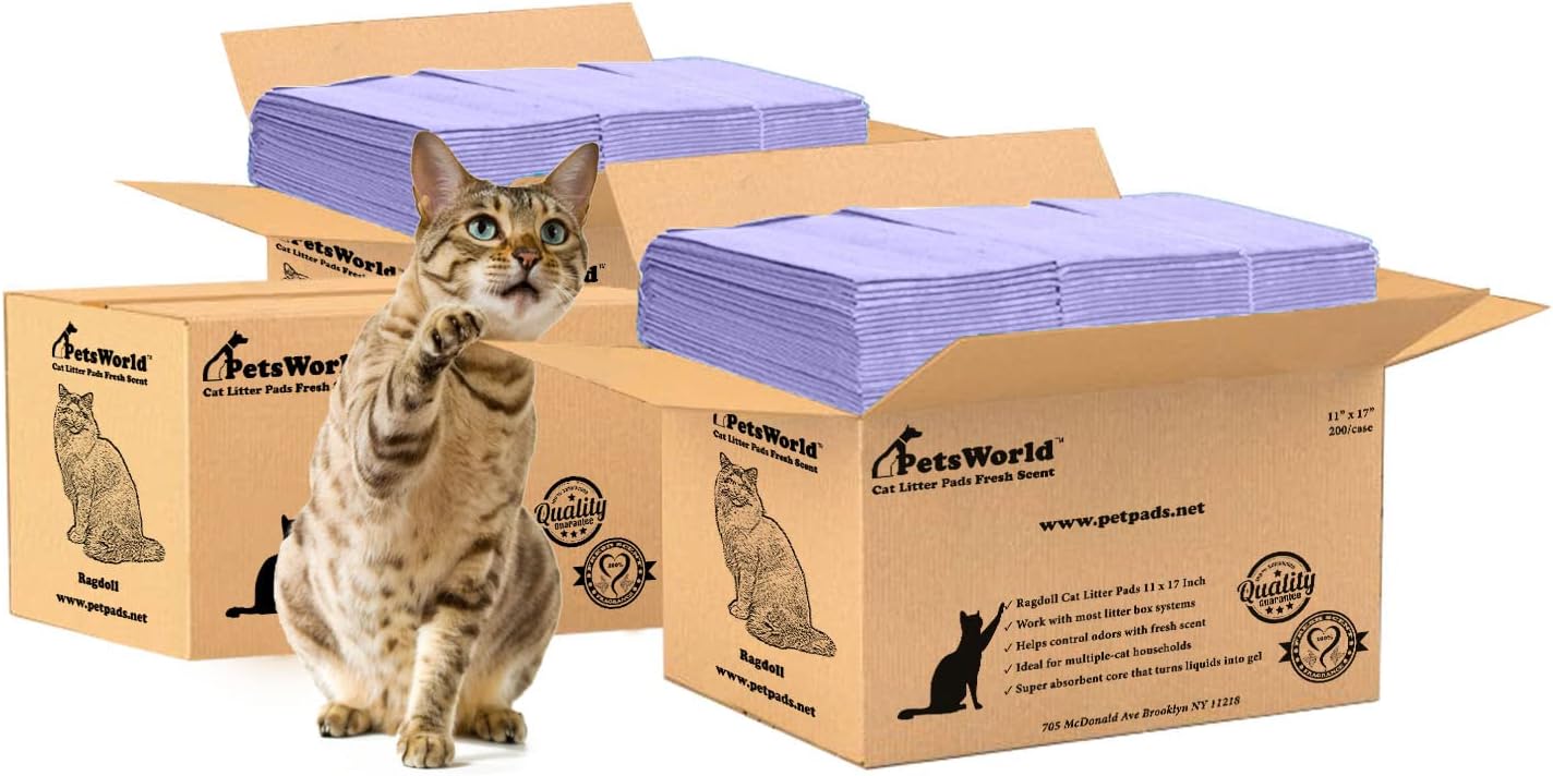 PetsWorld Universal Fit Cat Pad Refills for Litter Box, Fresh Scent, Odor Control, Pack of 200