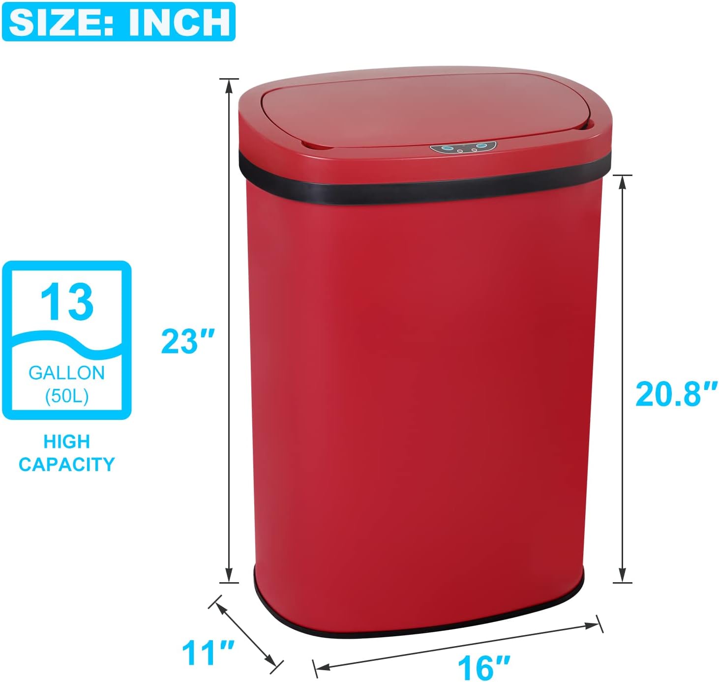 Kitchen Trash Can | Stainless Steel 13 Gallon Trash Can | 50L Touch Free Garbage Can with Lid | Electronic Sensor High Capacity Trash Bin for