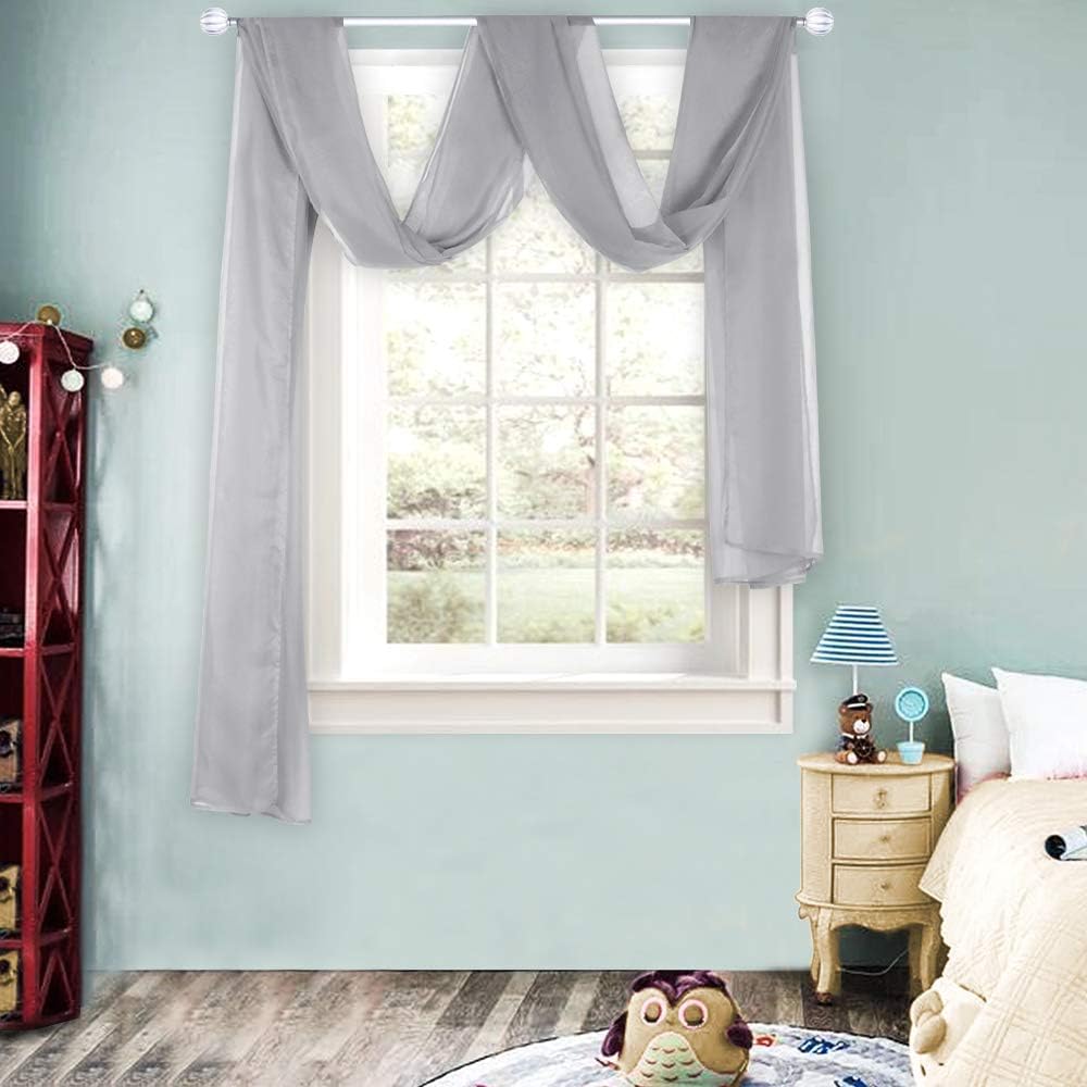 HUTO Light Pink Sheer Window Scarf Valances for Girls Room Sheer Soft Voile Curtain Scarves for Wedding Party 216 Extra Long
