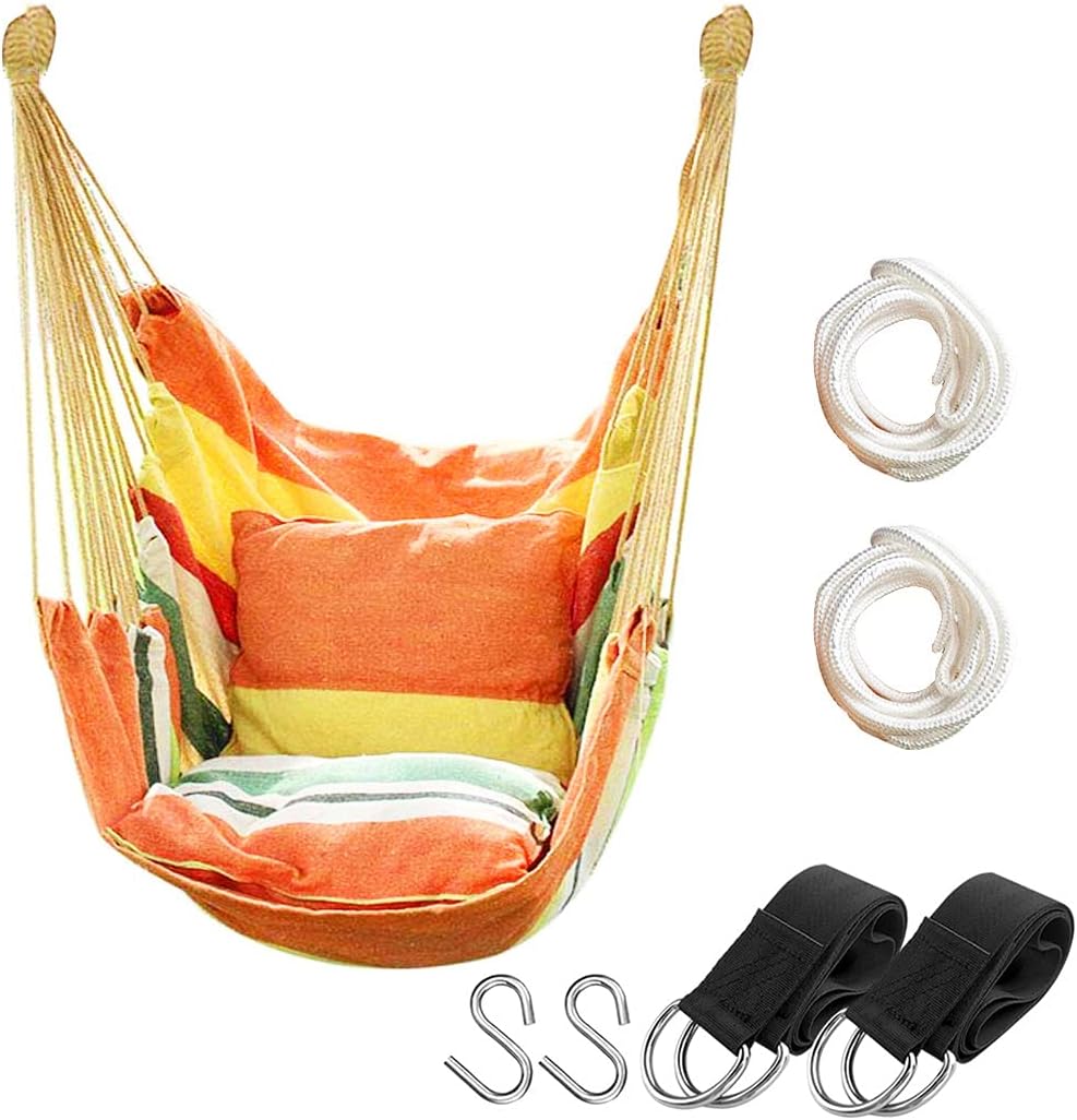 Hammock Chair Hanging Rope Swing Seat for Indoor Outdoor, Sturdy Cotton Weave Hammock Swing