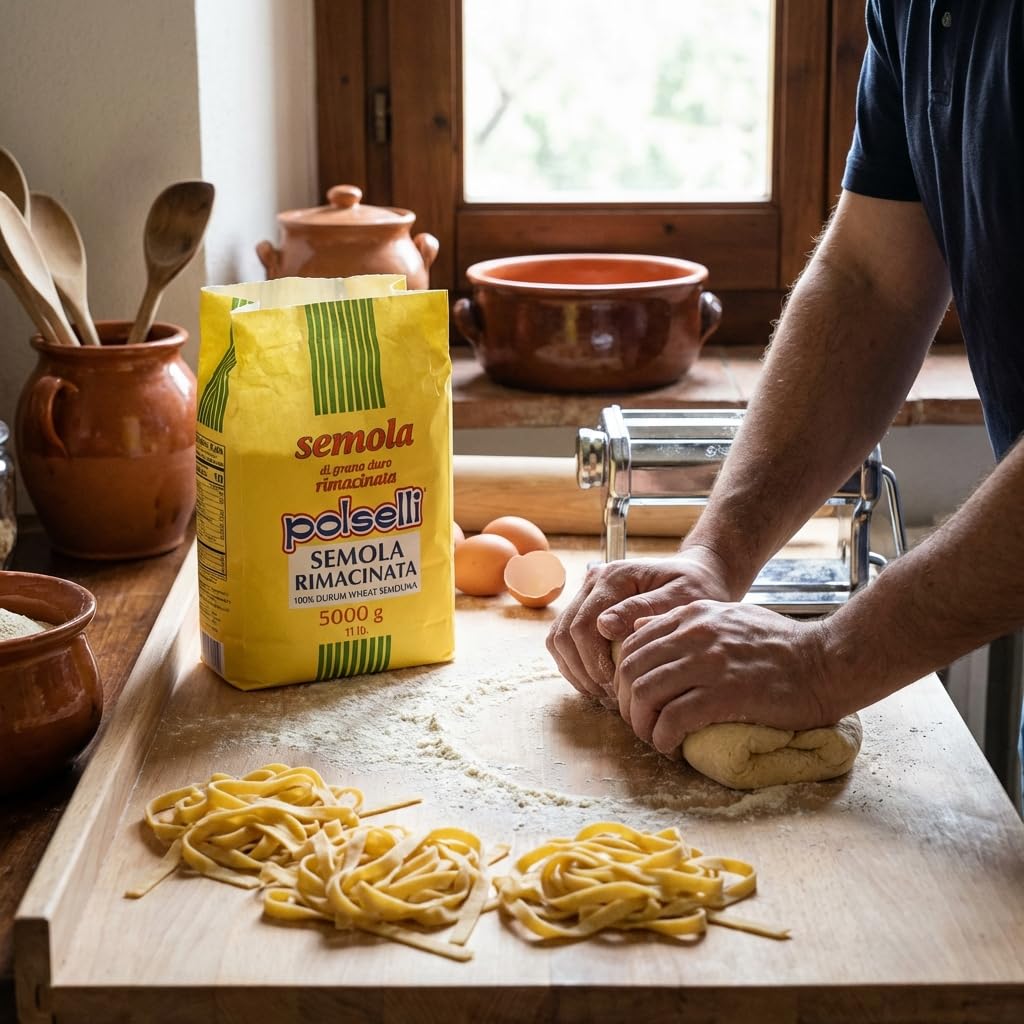 POLSELLI Semola Flour, Semolina Rimacinata Di Grano Duro, 1 kg (2.2 lbs)