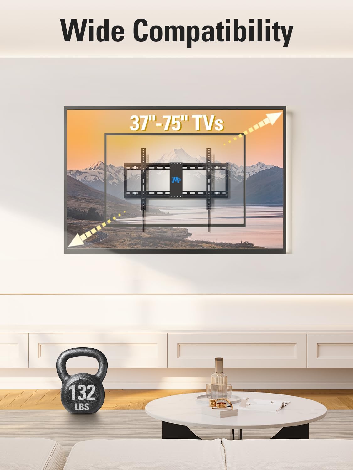 Mounting Dream Tilting TV Wall Mount for Most 37-90 Inch TVs up to 132lbs | Low Profile TV Mount Fits 16", 18", 24" Studs, Max VESA 600x400mm, Wall Mount TV Bracket with Quick Lock & Release, MD2268-LK
